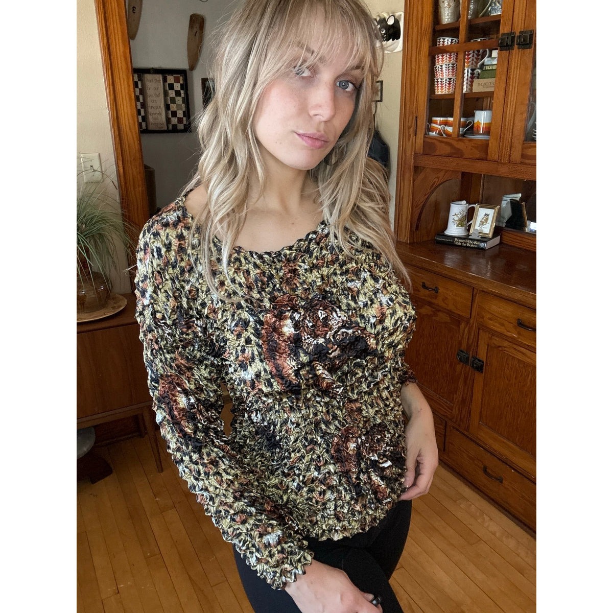 Y2K 90s Leopard Stretchy Blouse Mob Wife Flattering Sopranos Animal Cheetah