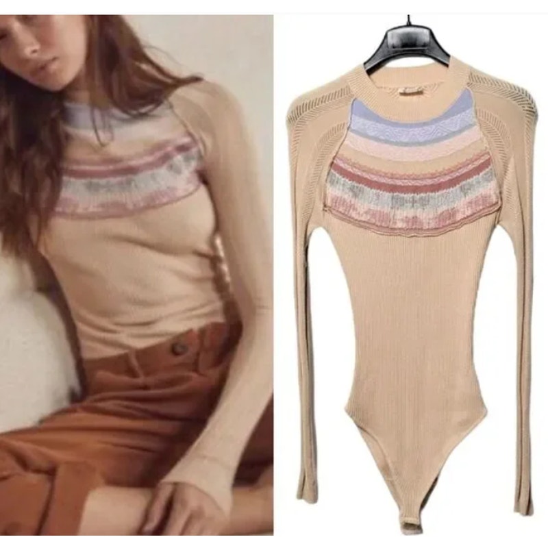 Free People Rainbow NWT Small Bodysuit Long Sleeve Pastel Dreams Sweater Knit