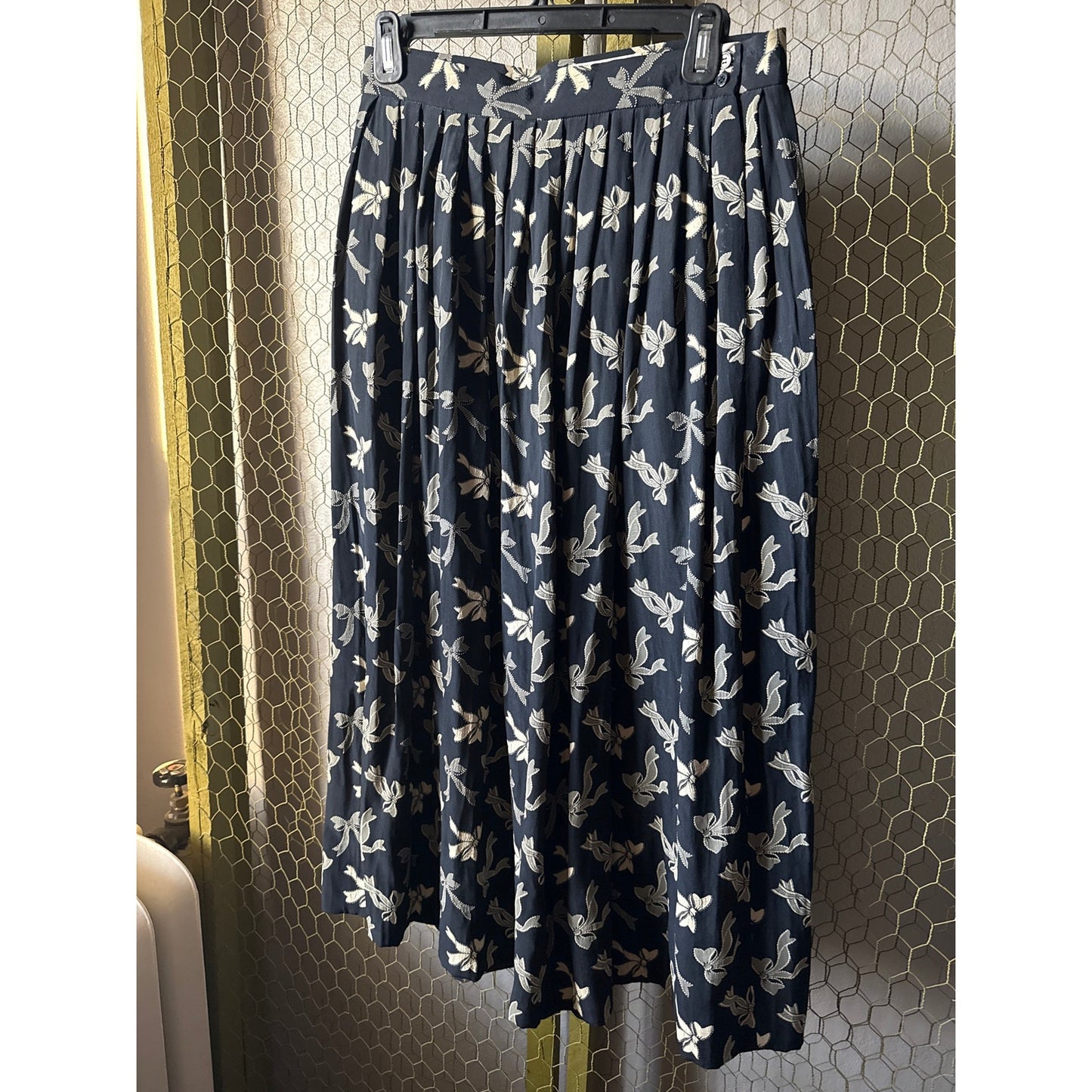 Vintage 70s Saks Fifth Avenue Navy Skirt Pleated Polka Dot Modest Girly Coquette