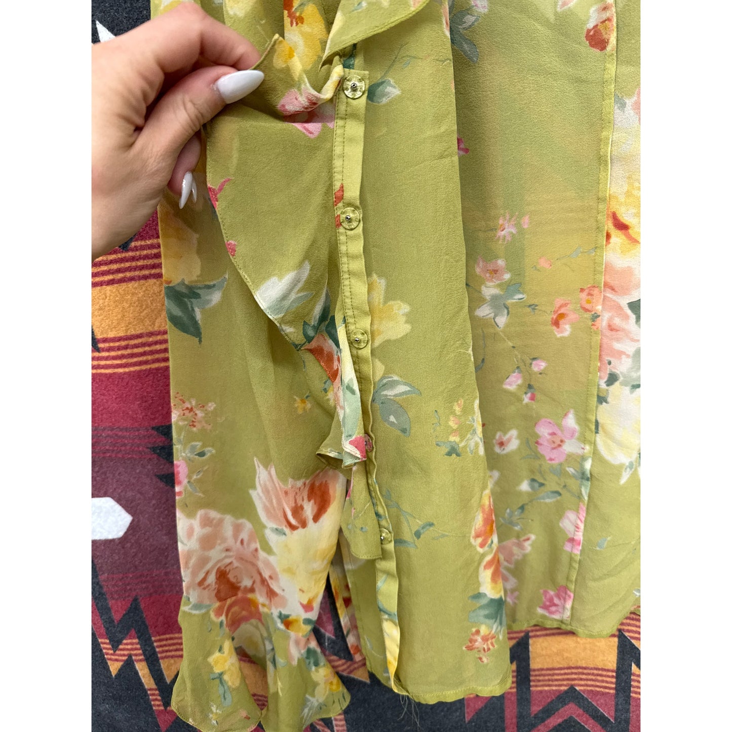 Vintage Y2K Women 10 Cardigan Sheer Chiffon Ruffle Floral Floral Girly Coquette