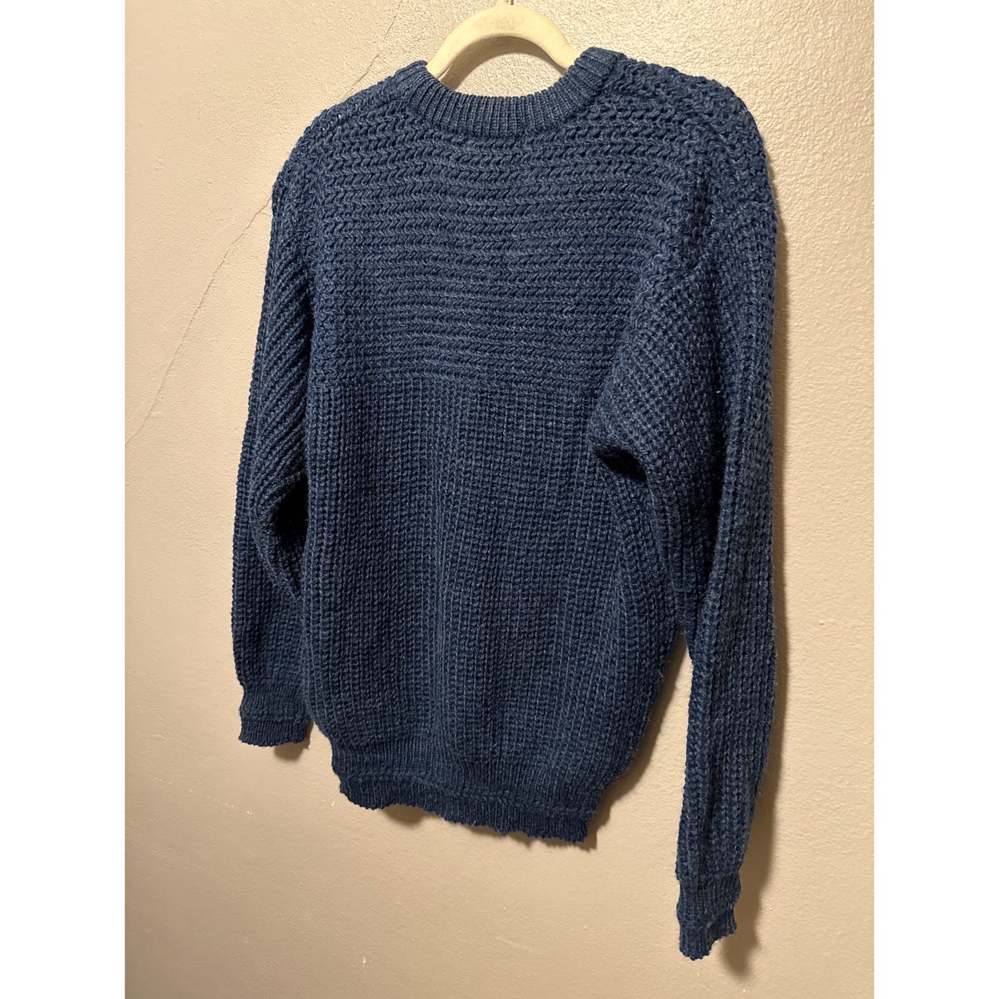 Christopher Hayes Small Blue Knit Crewneck Sweater Fisherman Nautical Boat Wool