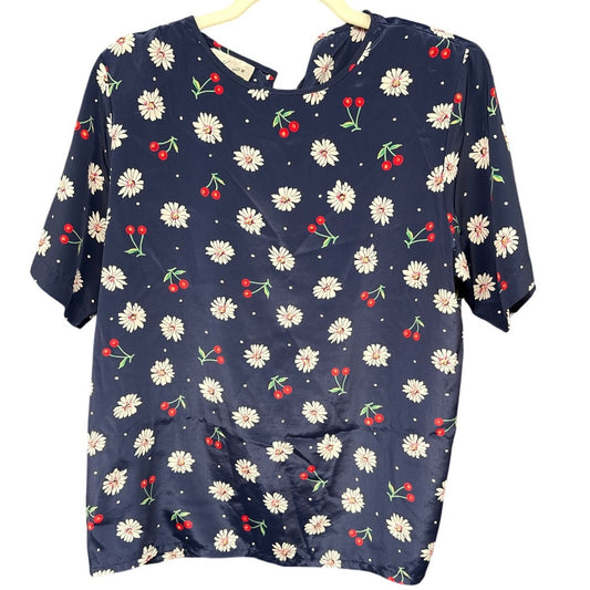 Vintage 90s Kathie Lee Women Cherry Daisy Floral Blouse 10 Novelty Print Prairie