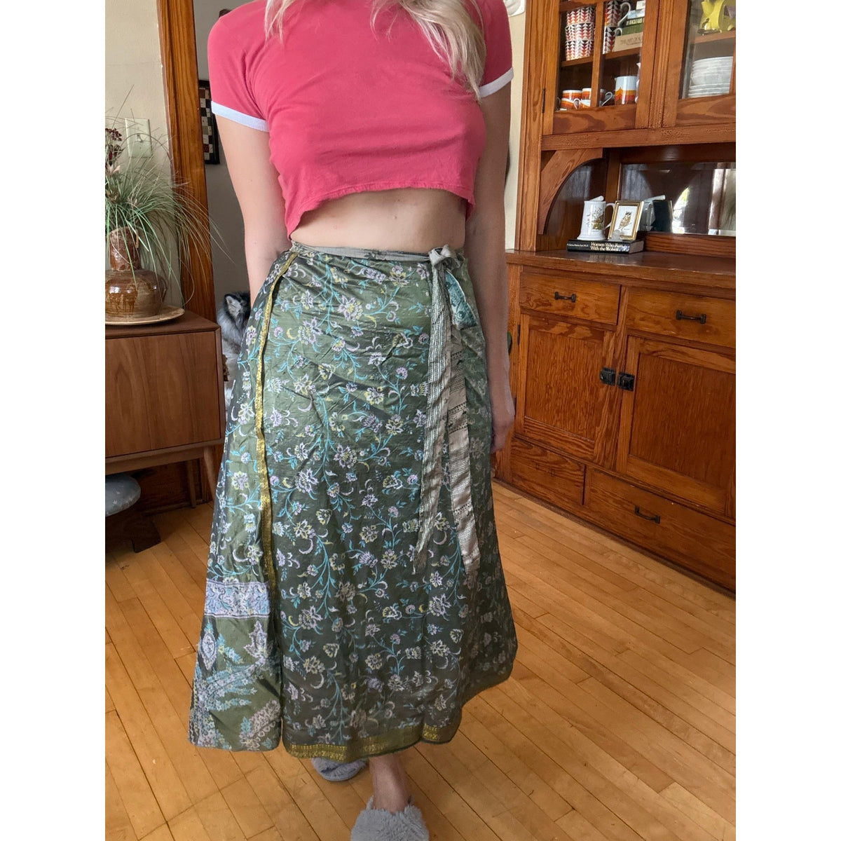 Silk Wrap Skirt Reversible Floral Boho Hippie Nature Fairy Witch Midsommar Flowy