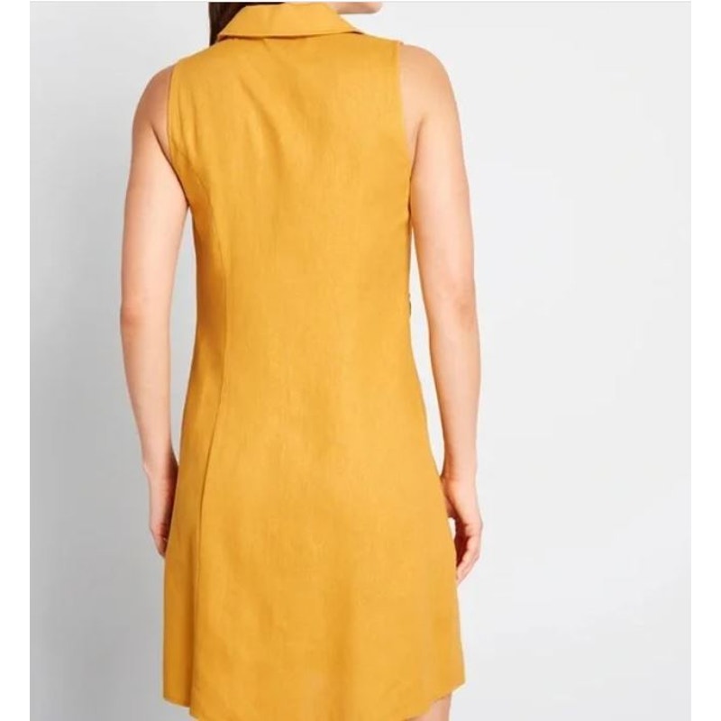 Modcloth Women's Mini Button Front Linen Dress 8 Yellow Retro