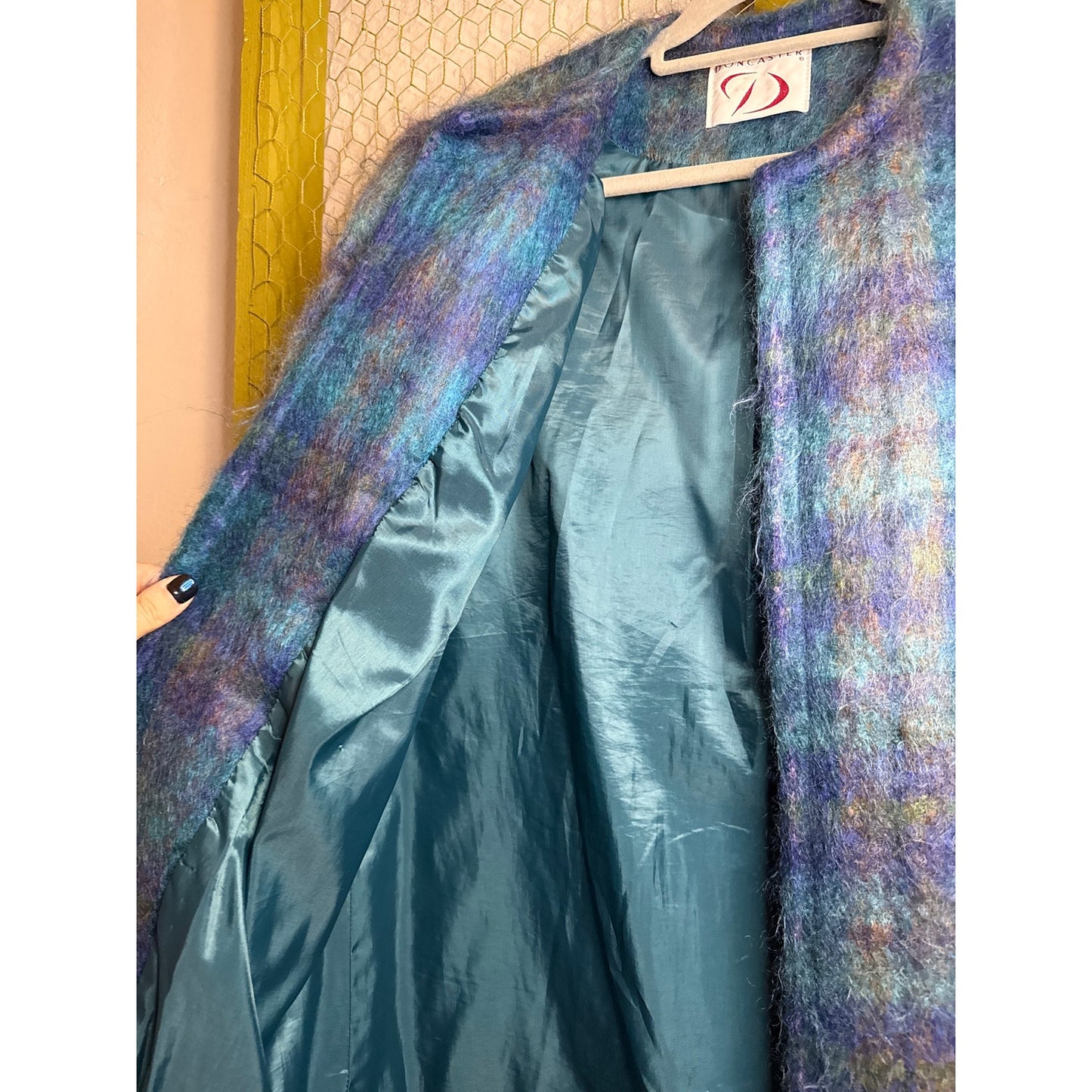 Doncaster Women's Vintage Open Jacket, Size 14, Blue Green Mohair