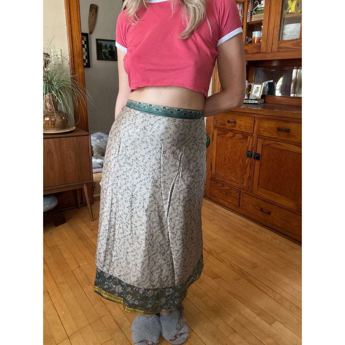 Silk Wrap Skirt Reversible Floral Boho Hippie Nature Fairy Witch Midsommar Flowy
