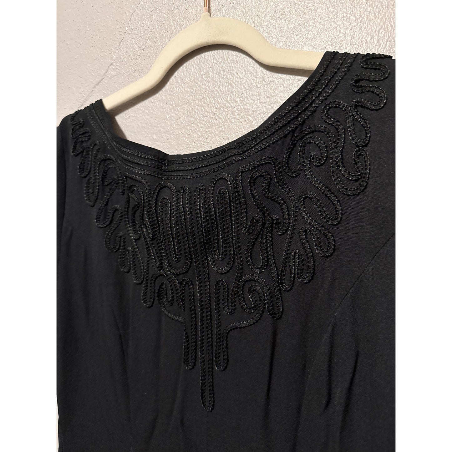 Sarah Elizabeth Black Peasant Embroidered Dress 10 Vintage Flowy Western Boho