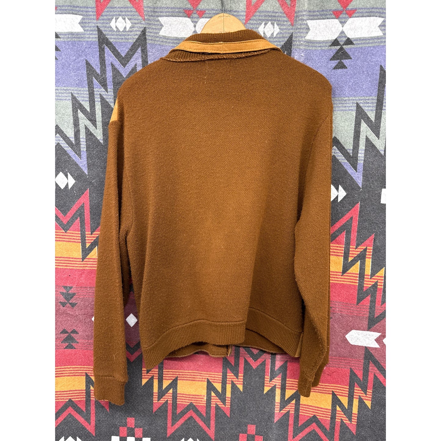 Sportswear Vintage 1970s Men's  Zip Up Knit Jacket Breast Pocket XL Brown Retro