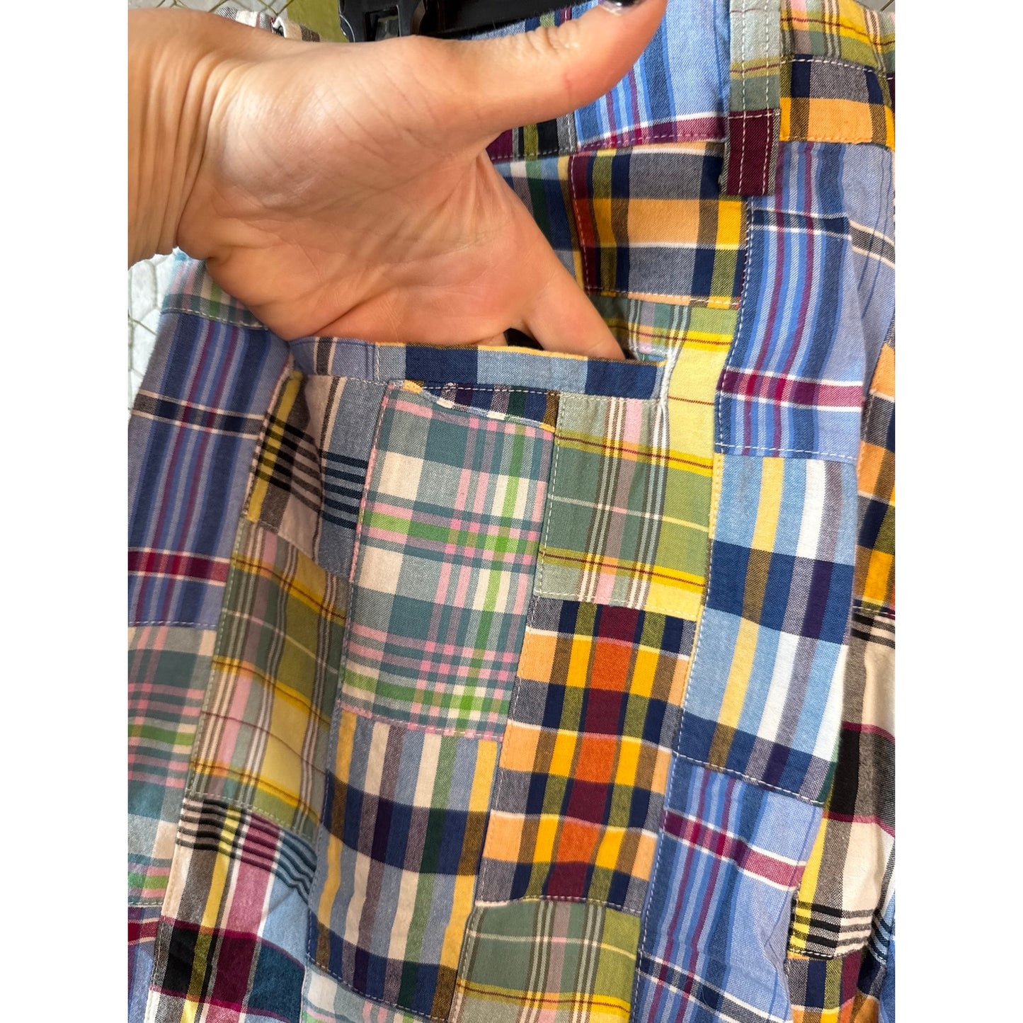 Men’s J.Crew Yacht Shorts Checkerboard Plaid Size 34 100% Cotton Summer Colorful