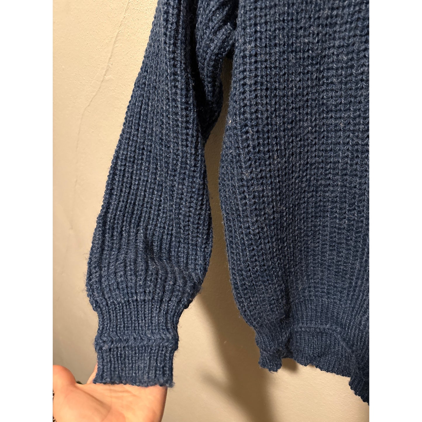 Christopher Hayes Small Blue Knit Crewneck Sweater Fisherman Nautical Boat Wool