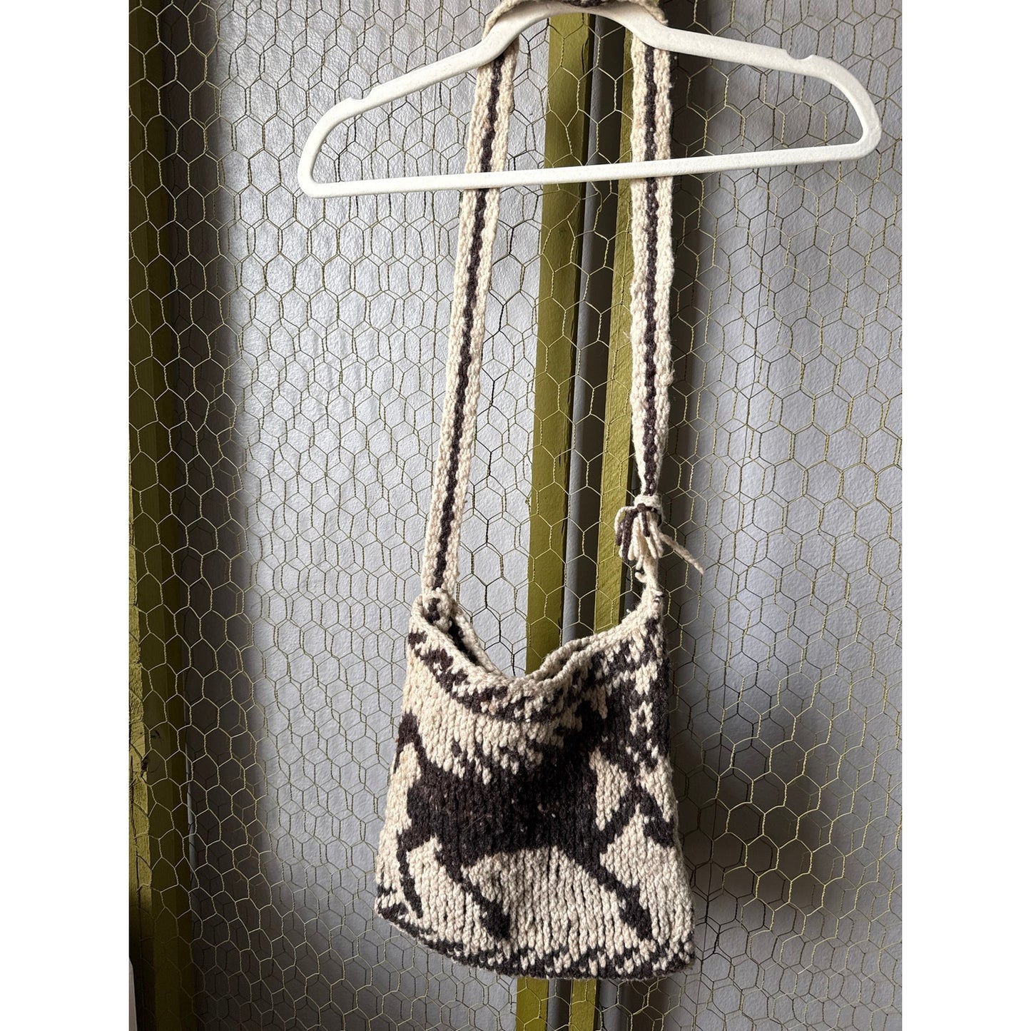 Vintage 70s Western Horse Cowgirl Rodeo Country Wool Knit Crossbody Purse