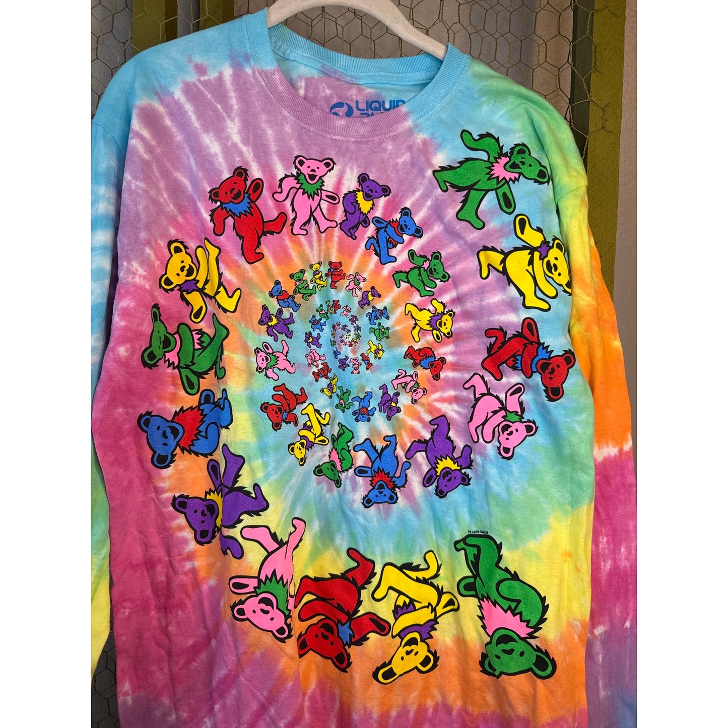 Liquid Blue Large Long Sleeve T-shirt Rainbow Pride Dancing Bears Tie-dye Hippie