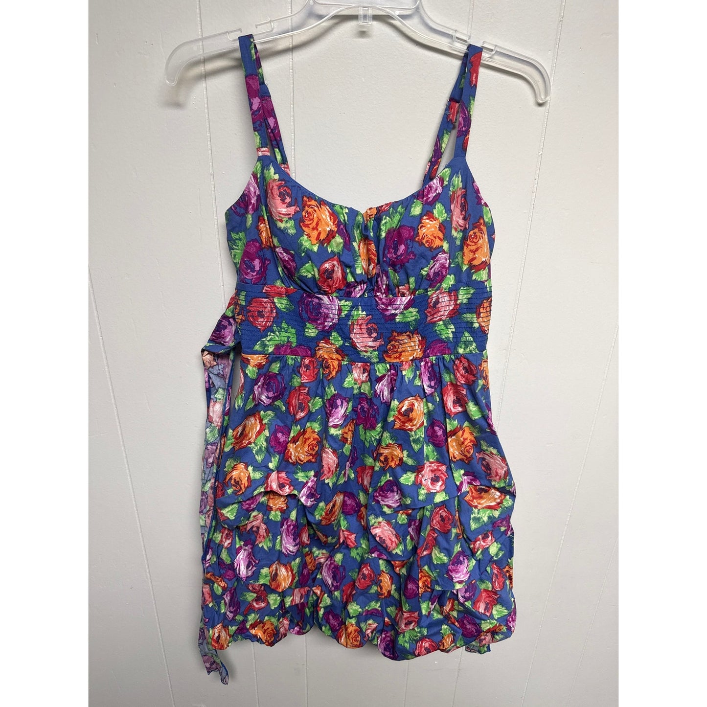 Preppy Y2K 90s Millennial Dress Size 8 Purple Orange Blue Bustle Cupcake Hem