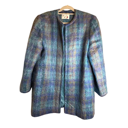 Doncaster Women's Vintage Open Jacket, Size 14, Blue Green Mohair