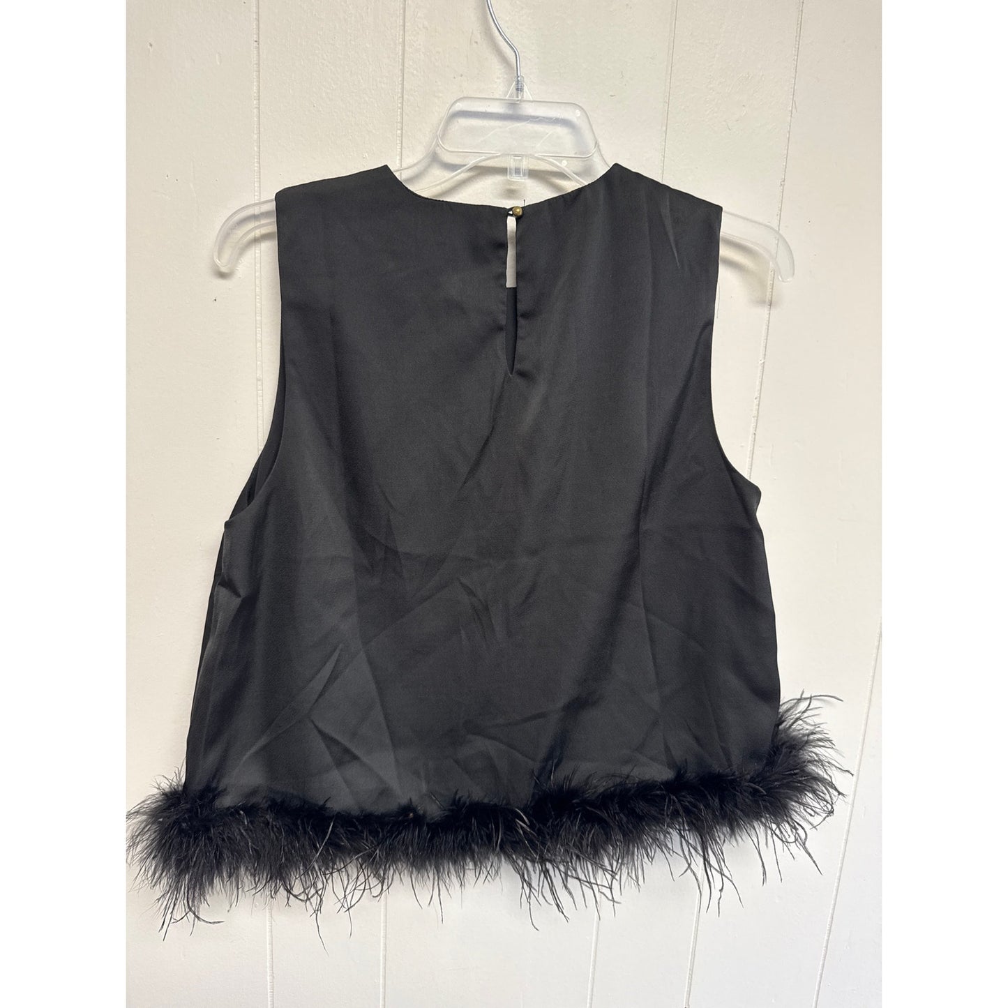 Centro Blouse Size Medium Sleeveless Black Feather Retro Vintage Sexy