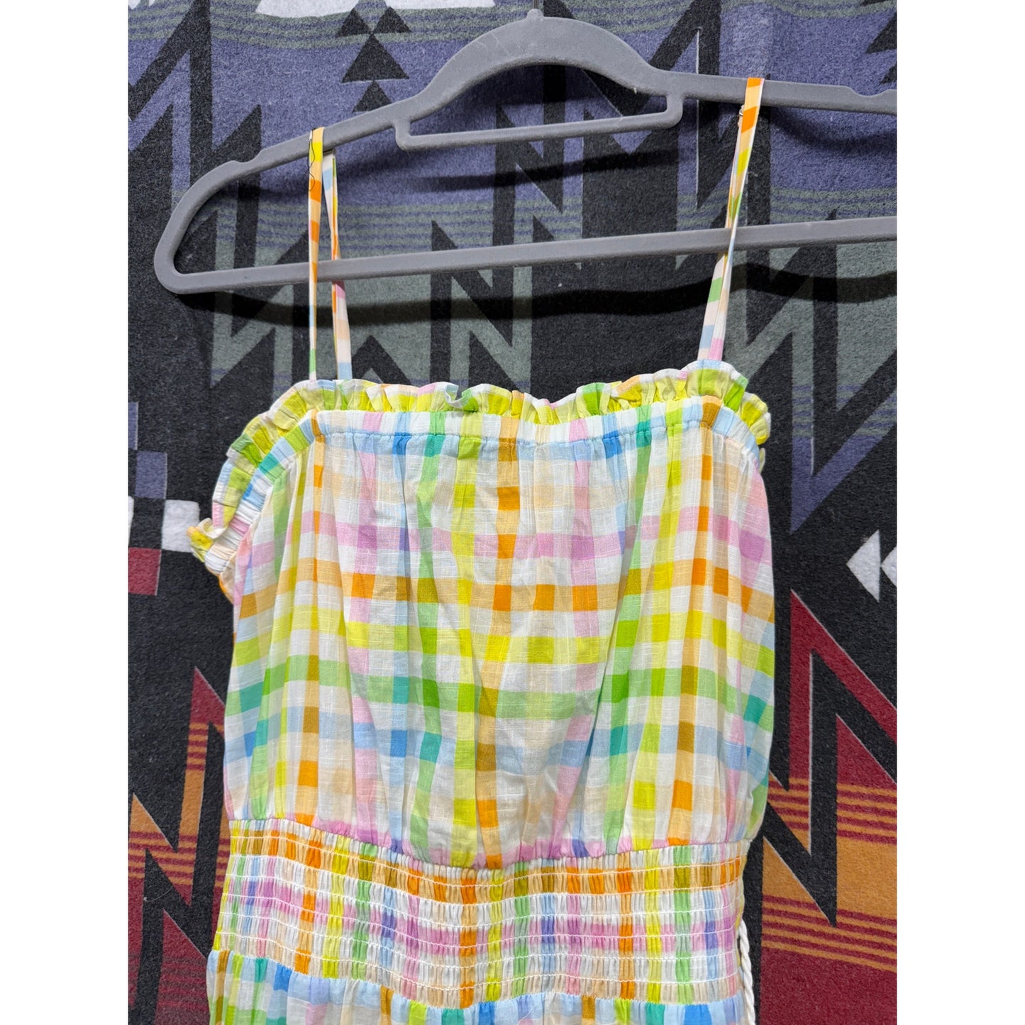 Playa Lucila Maxi Dress In Rainbow Gingham Large Cottage Pride Boho