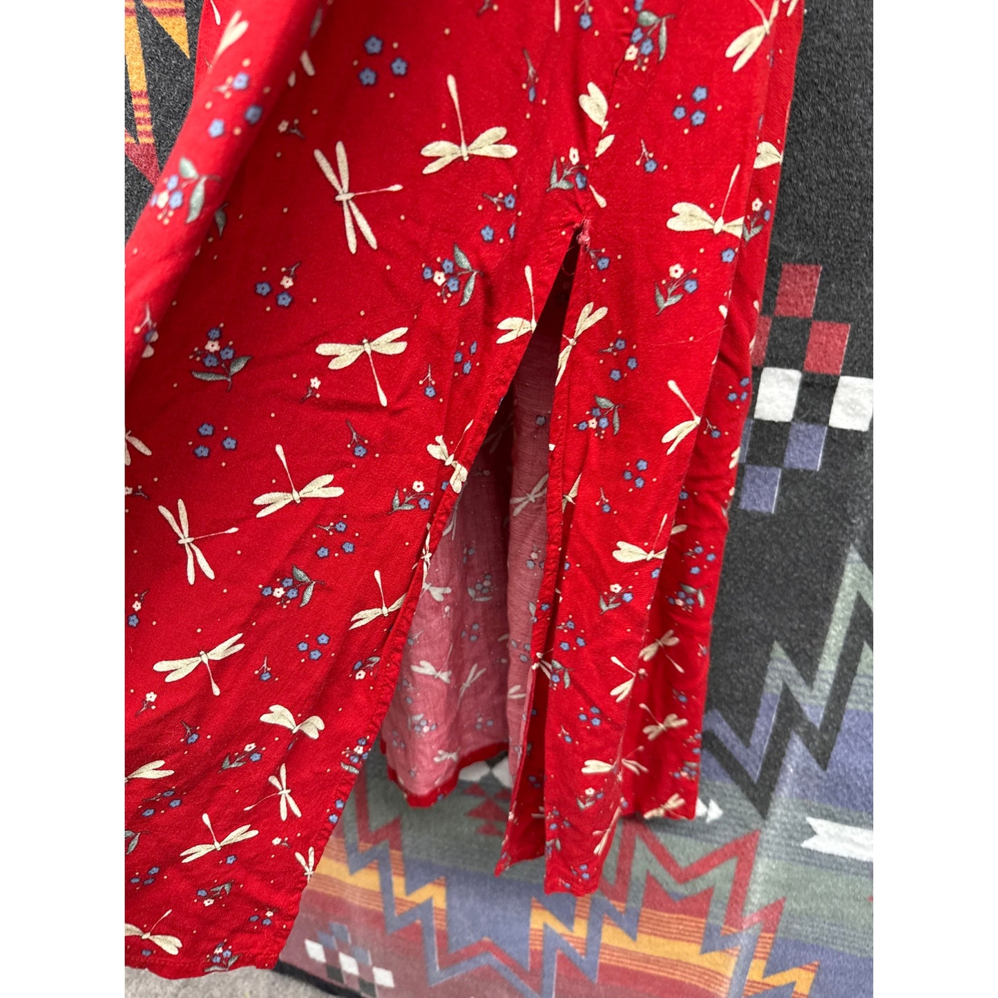 Fashion Bug Vintage 90s Maxi Dress Red Sun Dress Dragonfly Modest Gilmore Y2K 12