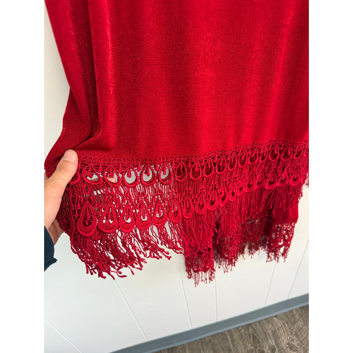 3K Fashion Vintage 80s Two Piece Red Holiday Skirt Lace Set XL Christmas
