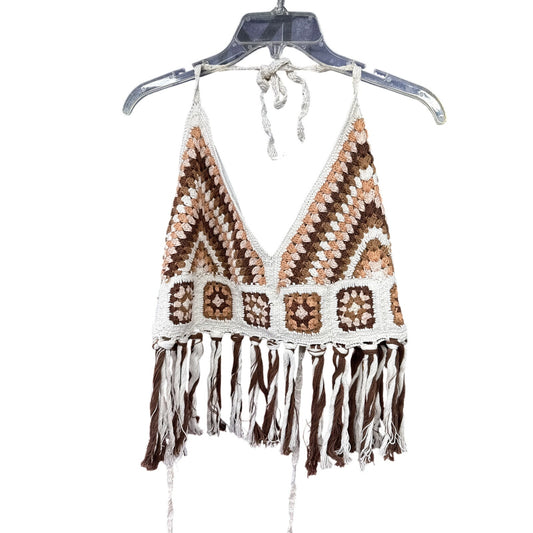 Earthbound Trading Co Patchwork Crop Fringe Top XL Hippie Boho Crotchet Knit
