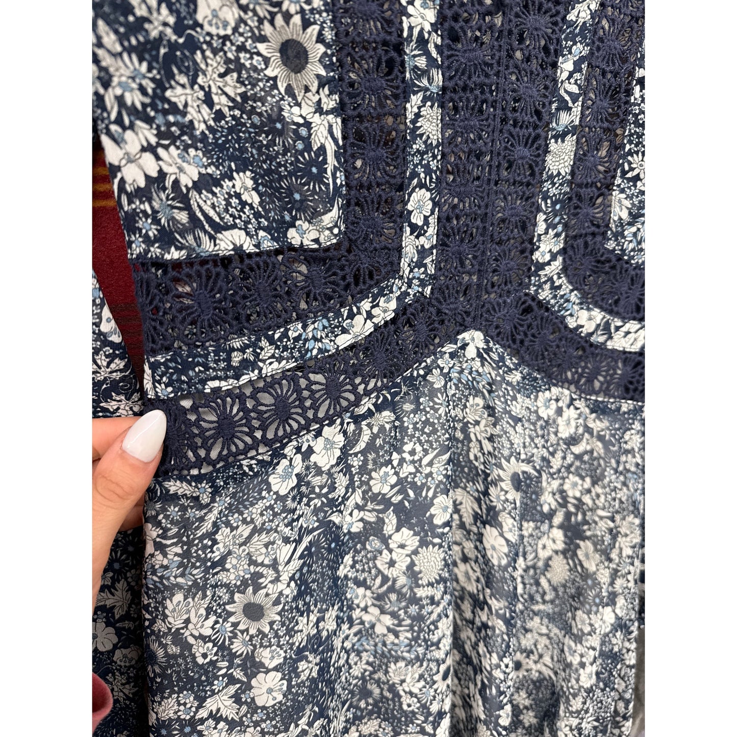 Lucy Paris Women's Sheer Blue Prairie Cottage Hippie Fairy Lace Mini Small Dress