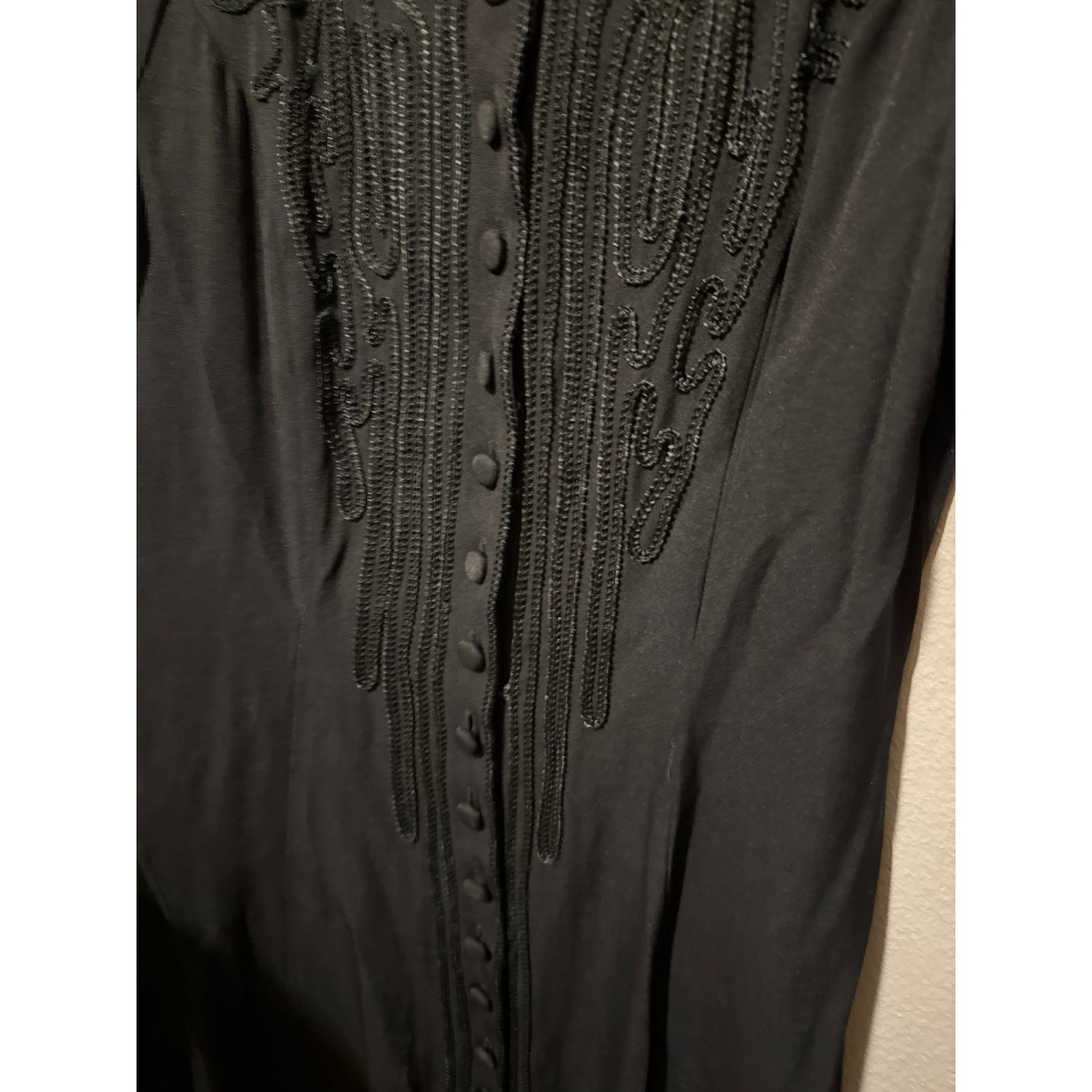 Sarah Elizabeth Black Peasant Embroidered Dress 10 Vintage Flowy Western Boho