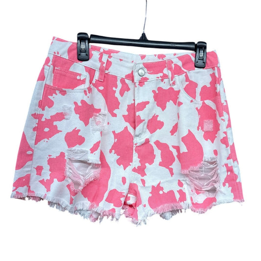 Cowgirl Pink White Cow Print Hot Buckle Bunny Sexy Western Rodeo Shorts Large