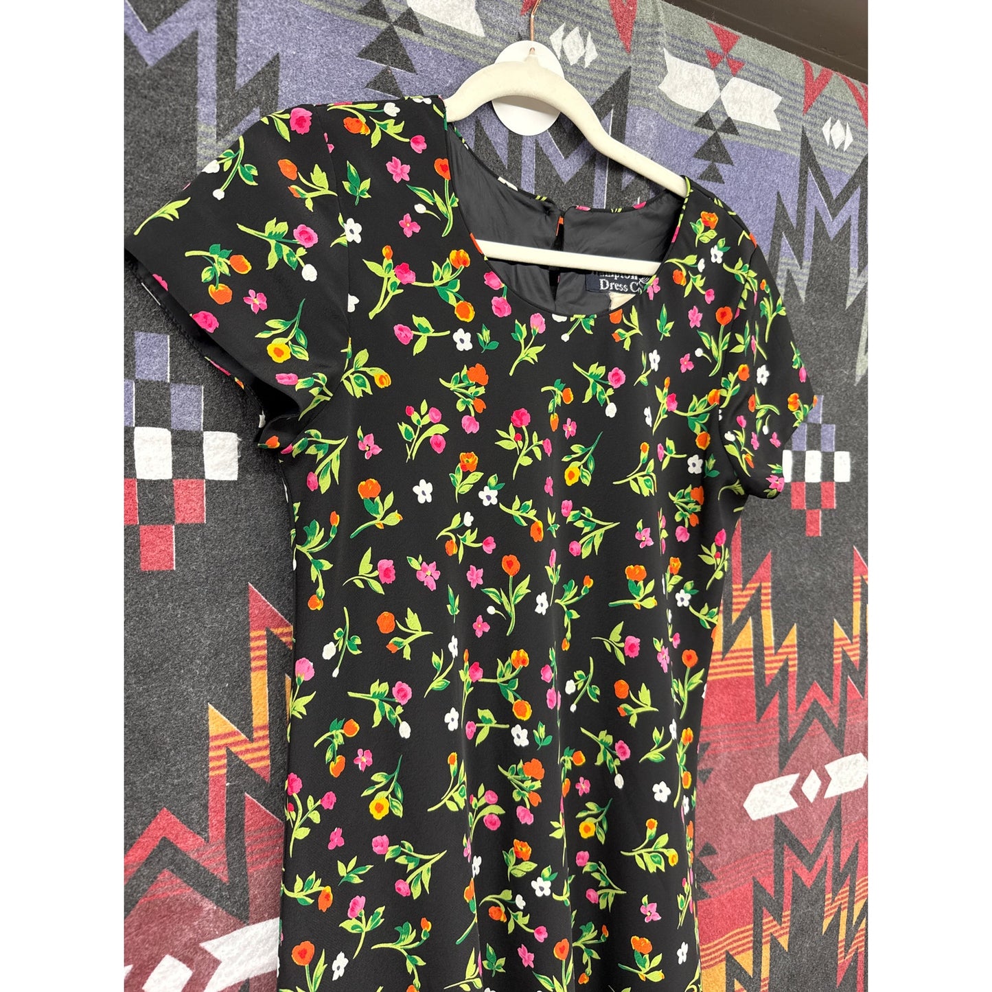 90s Vintage Hampton Dress Co Black Floral Mini Dress Girly Fairy Garden