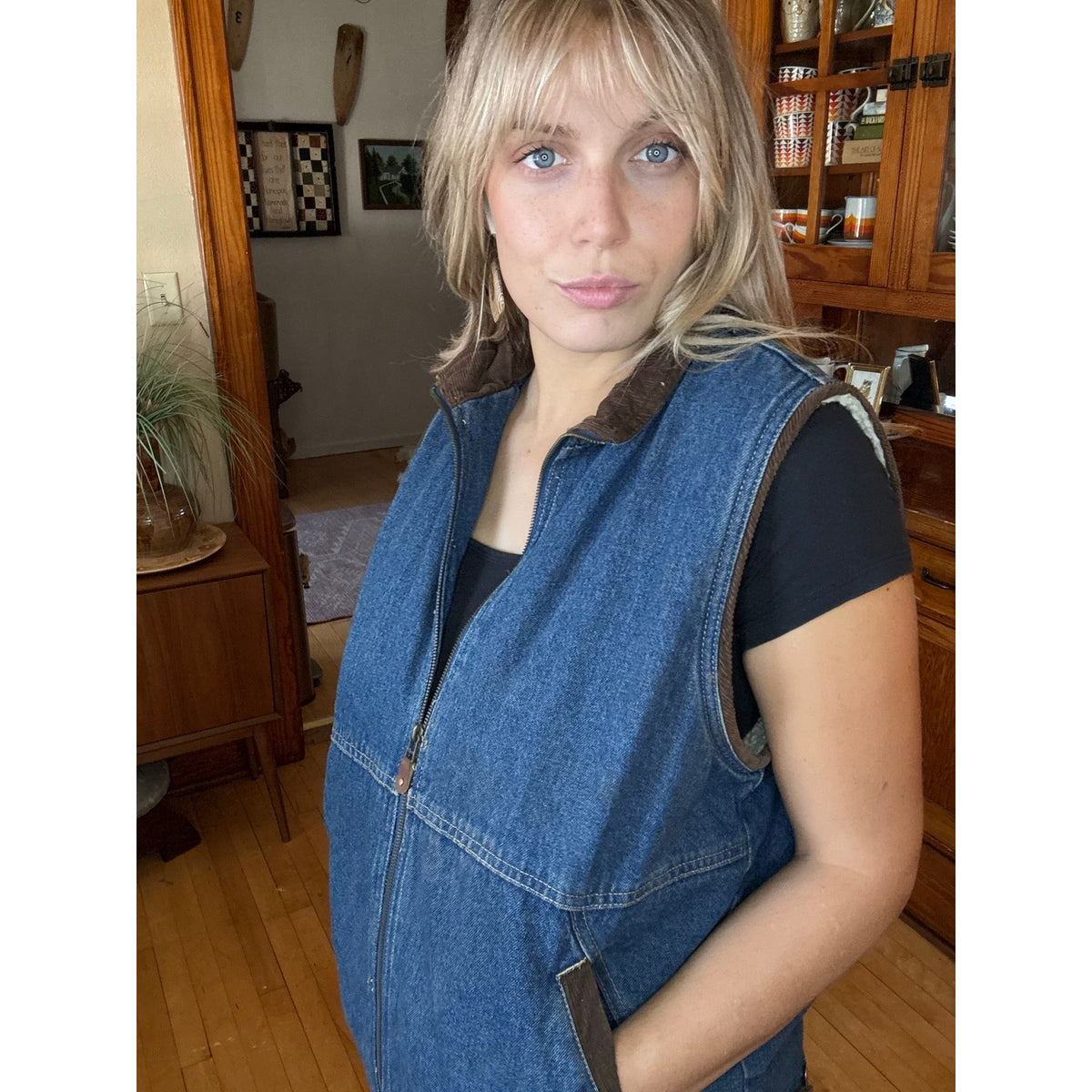 Wrangler Denim Vest Large Unisex Corduroy Wool Western Country Rodeo Ranchwear
