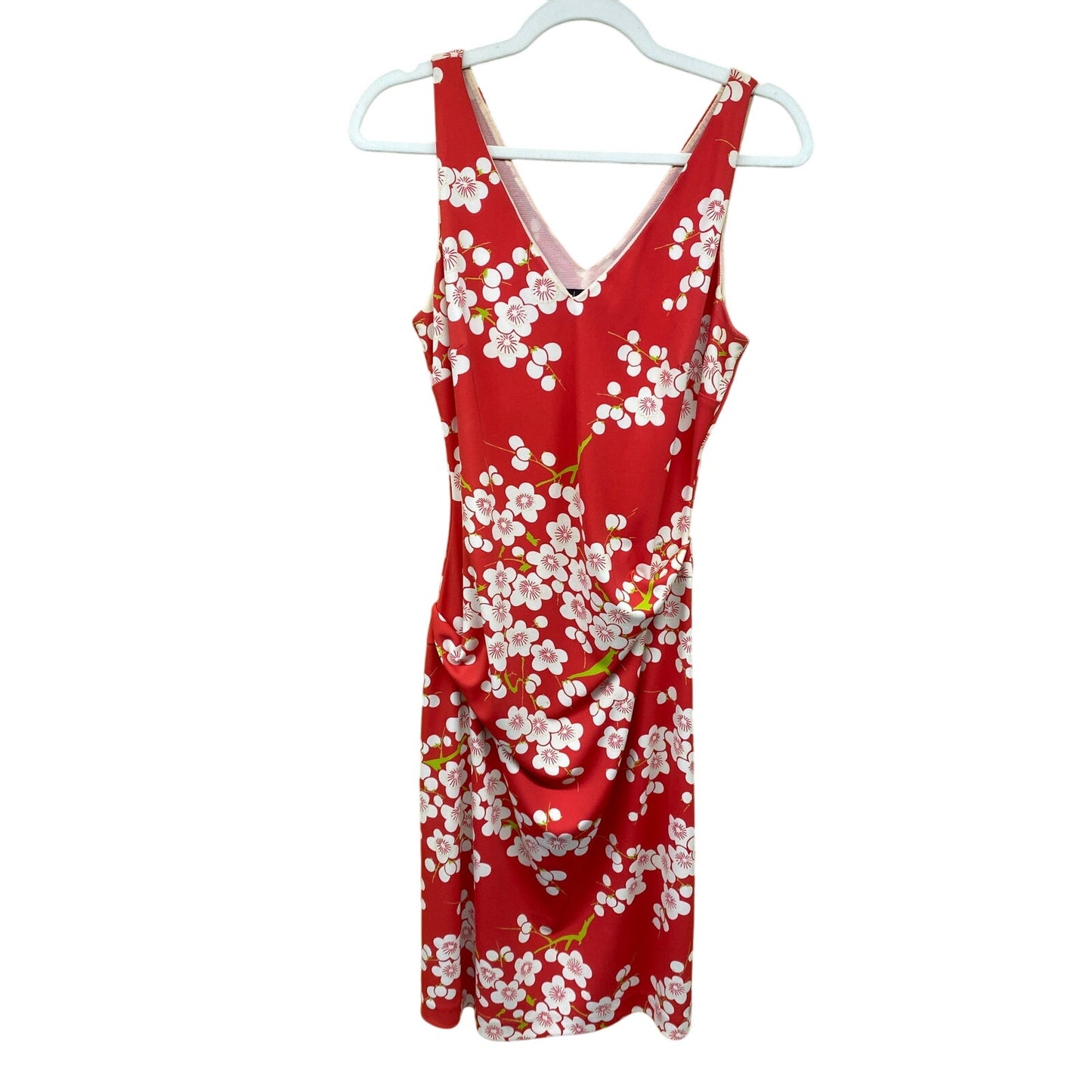 90s Y2K Vintage Nicole Miller Women's Red Ruched Cherry Blossom Mini Dress 10