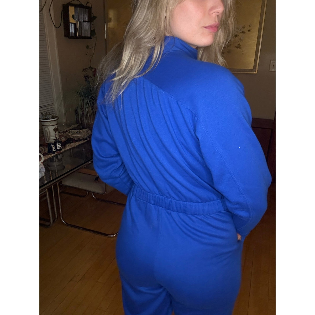 80s Vintage Elle Macpherson Blue Jumpsuit Medium Cozy Winter Pajamas Layer