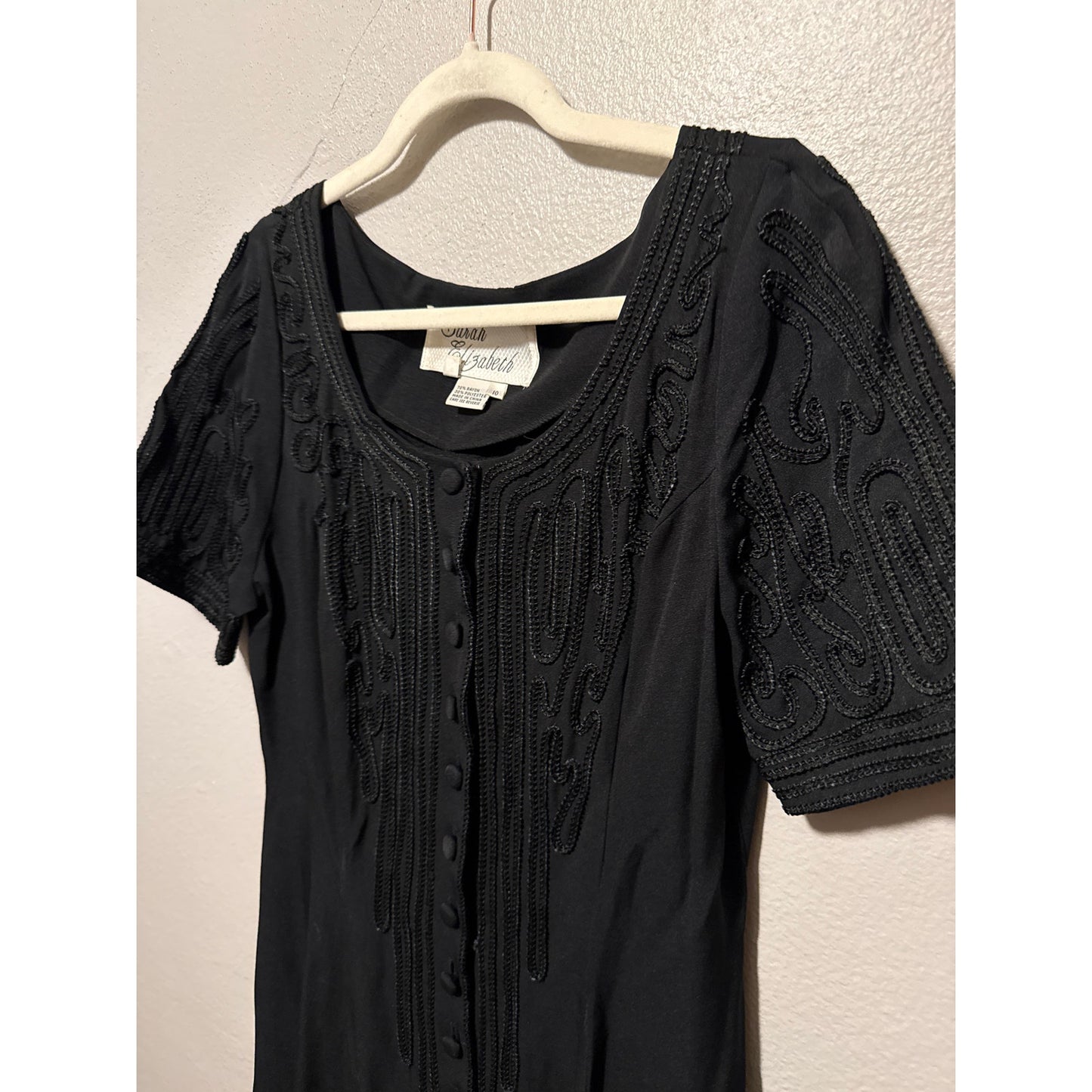 Sarah Elizabeth Black Peasant Embroidered Dress 10 Vintage Flowy Western Boho
