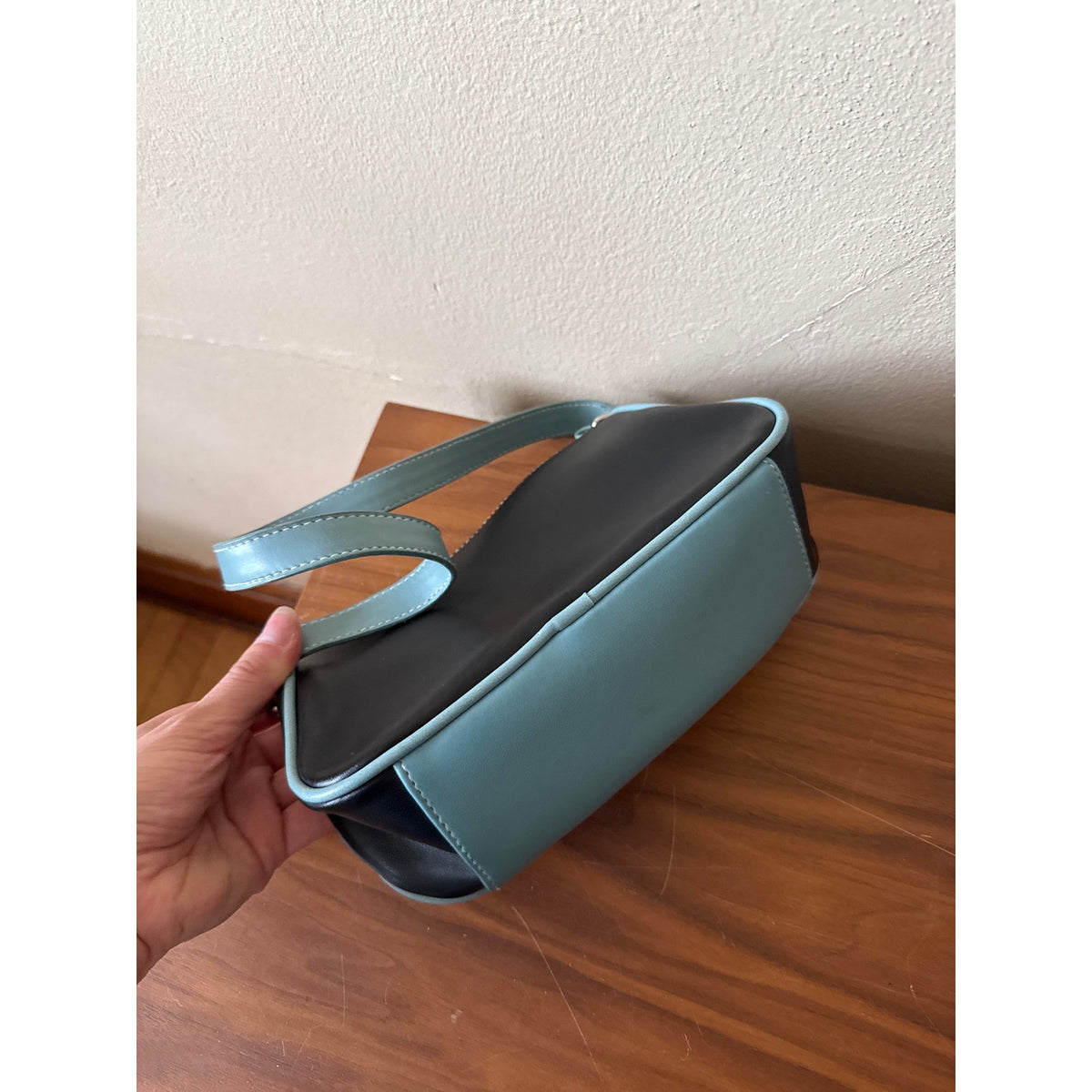 Vintage Frankie and Johnnie Mini Purse Leather M Black Blue 90s Y2K