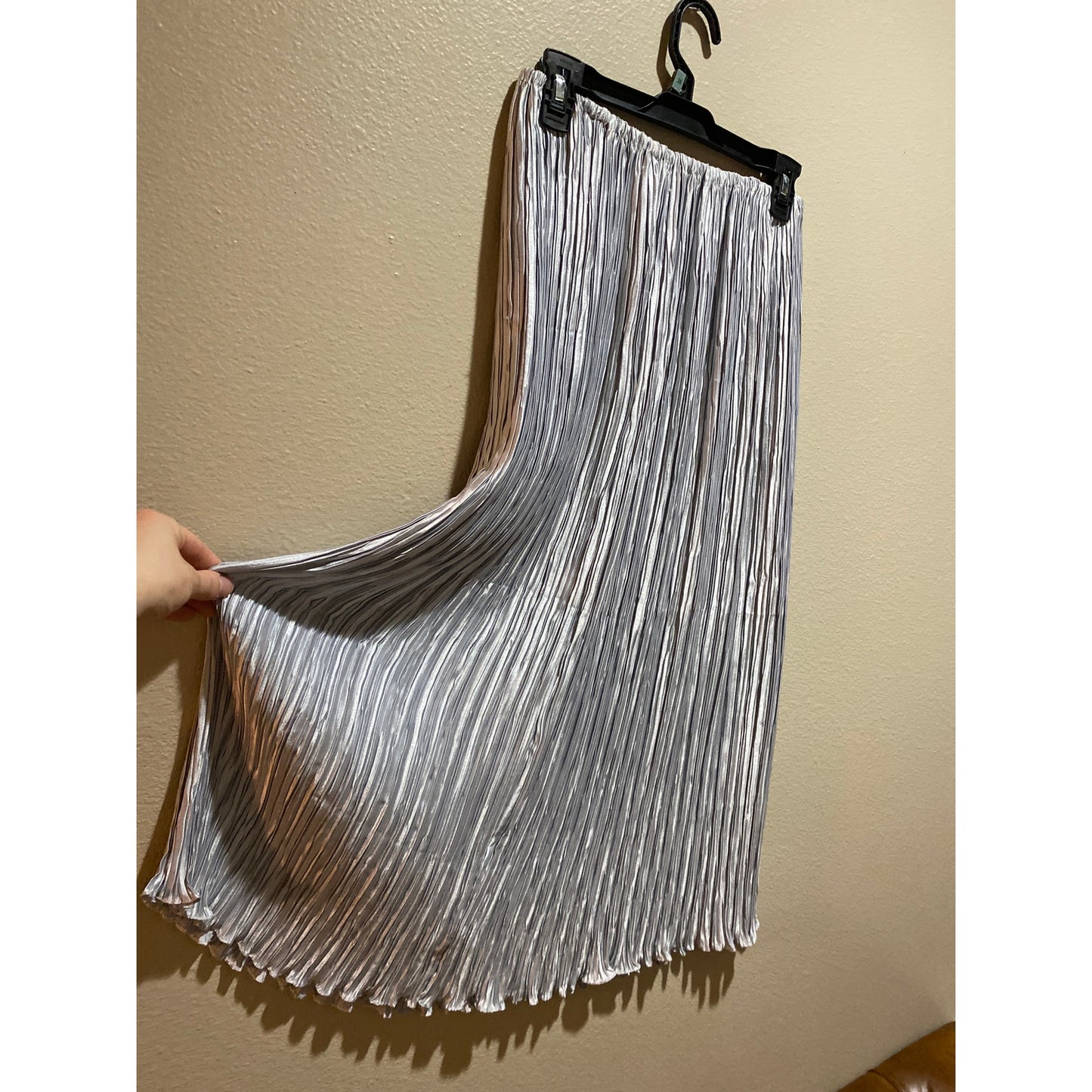 George F. Couture Holiday Christmas Skirt VINTAGE Metallic Silver Blue Pleated