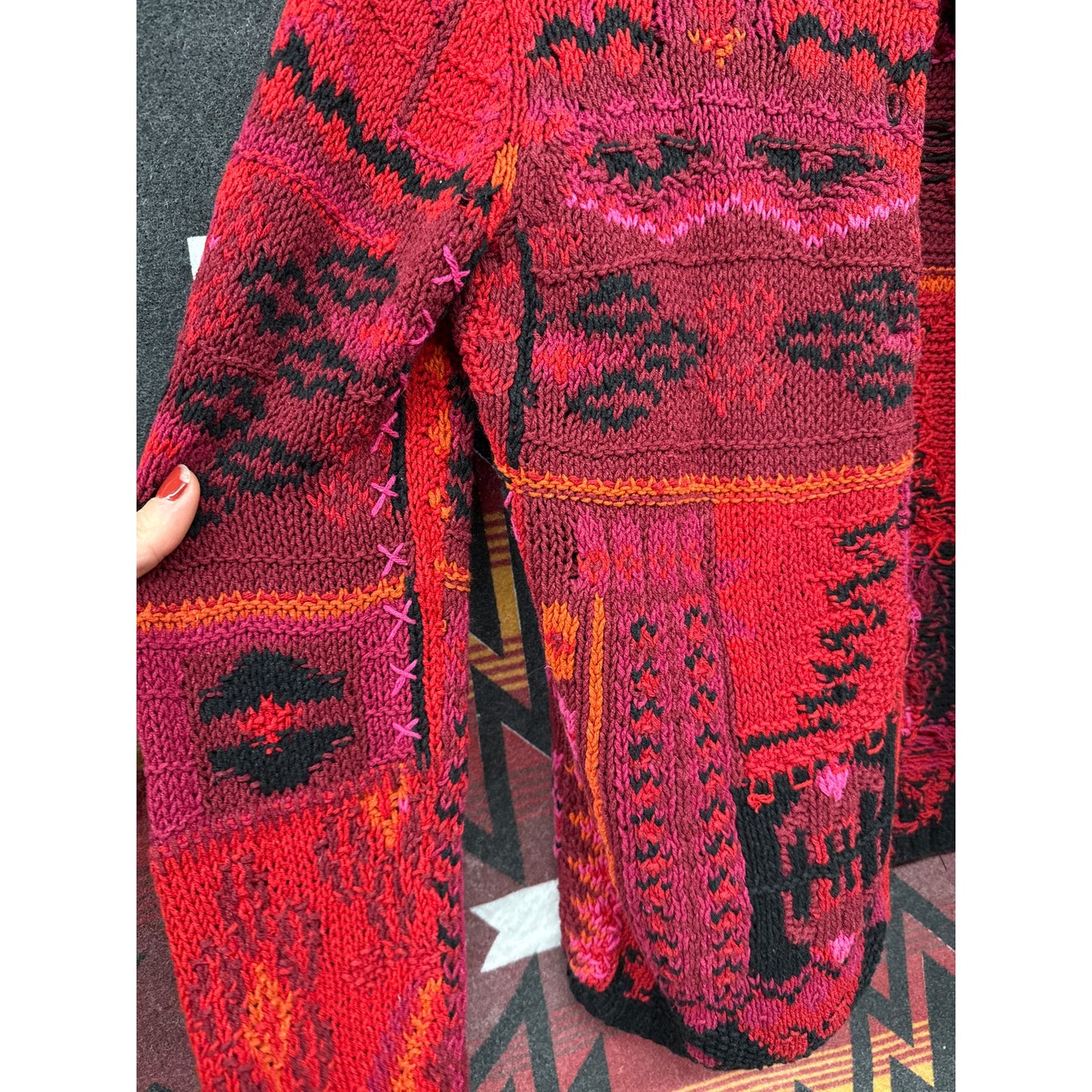David Brooks Cardigan Sweater Knitted by Hand Pink Black Knit Twee Small Petite