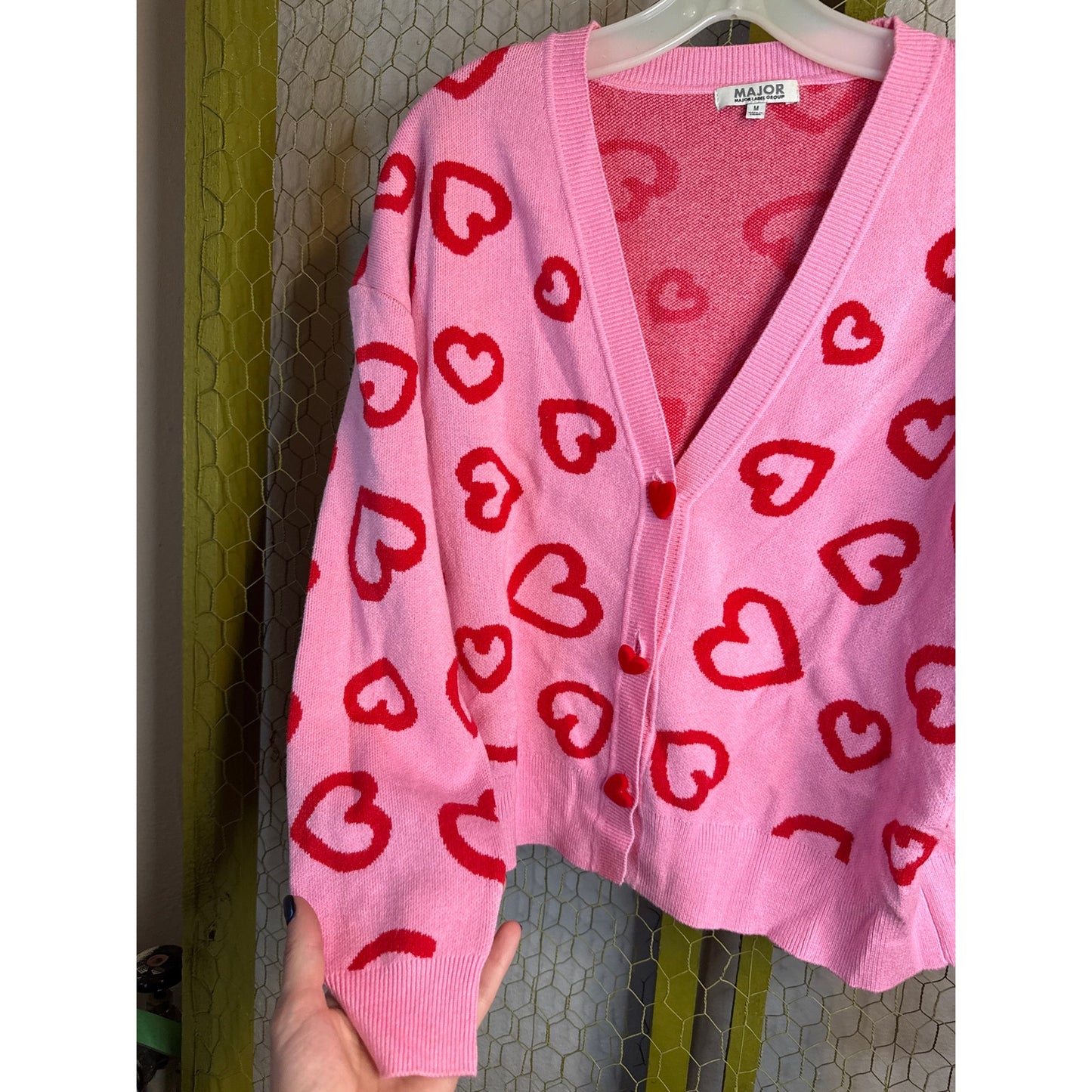 Major Valentine's Cardigan Sweater, Medium, Pink and Red