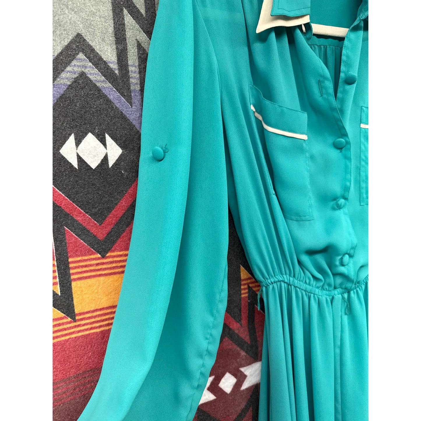 Vintage MCM Mint Sheer Chiffon 70s Dress Western Country Line Dance Rodeo Parton