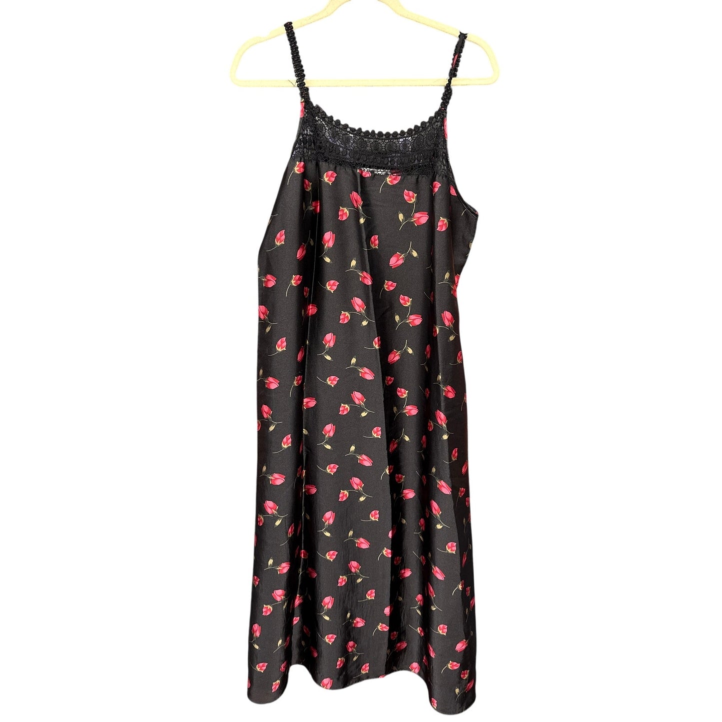 Vintage Intimate Essentials Large Nightgown  Black Tulip Pink Sleep Sexy Lingerie