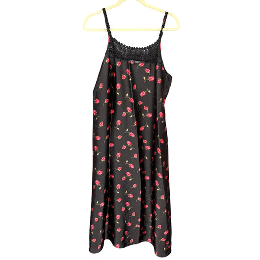Vintage Intimate Essentials Large Nightgown  Black Tulip Pink Sleep Sexy Lingerie