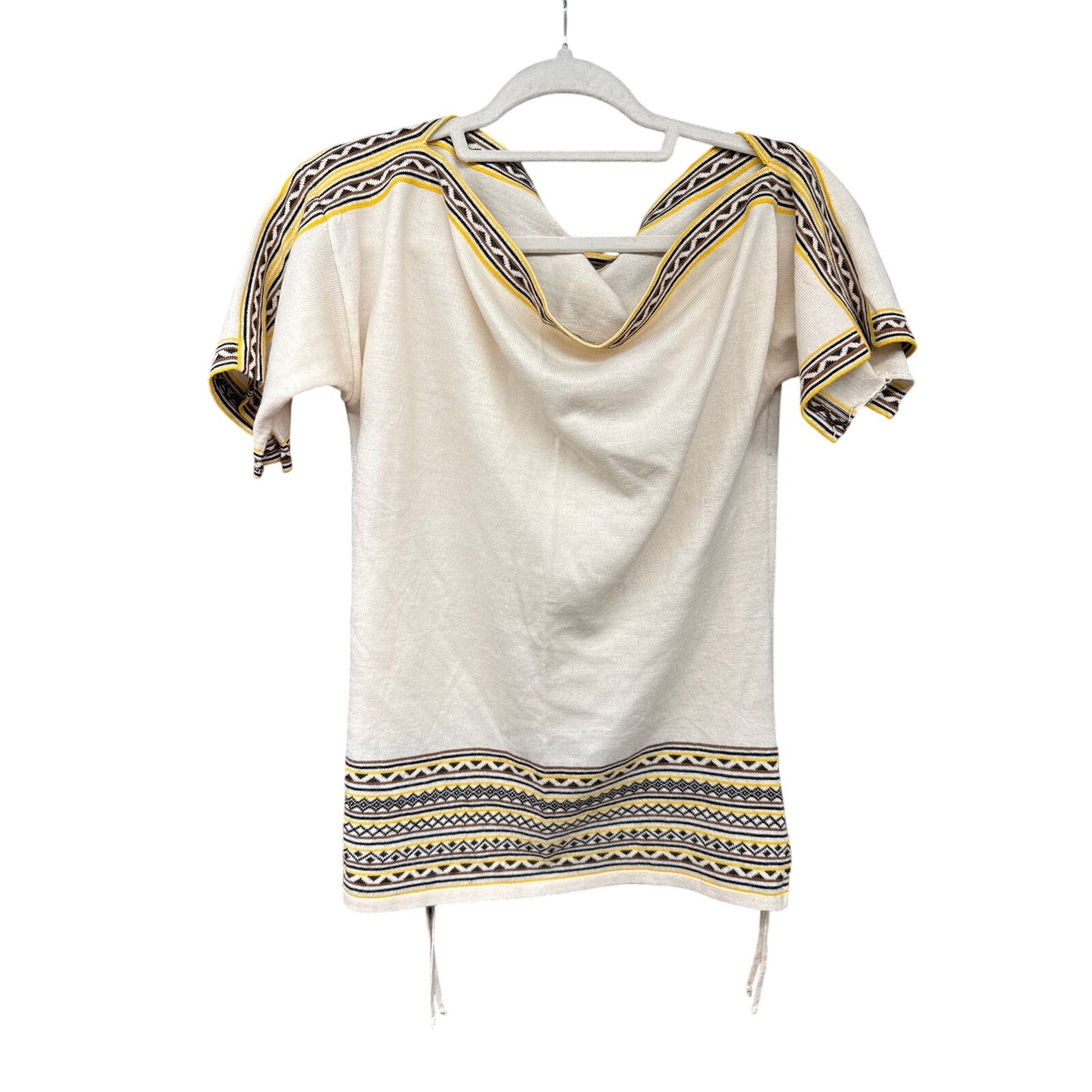 Vintage 70s German Lucia Women Wool Blouse Cream Yellow Tribal Retro Daisy Jones