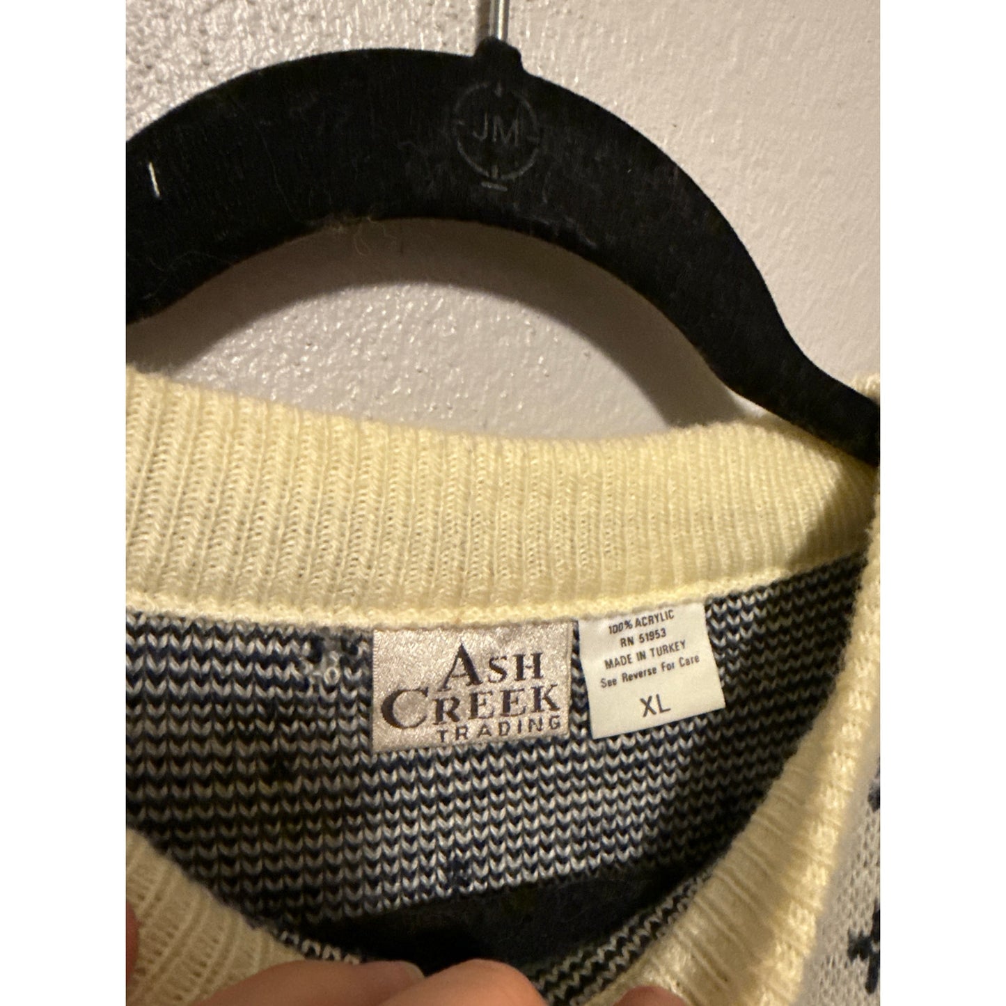Ash Creek Trading XL Sweater Christmas Reindeer Cream Winter Nordic Navy