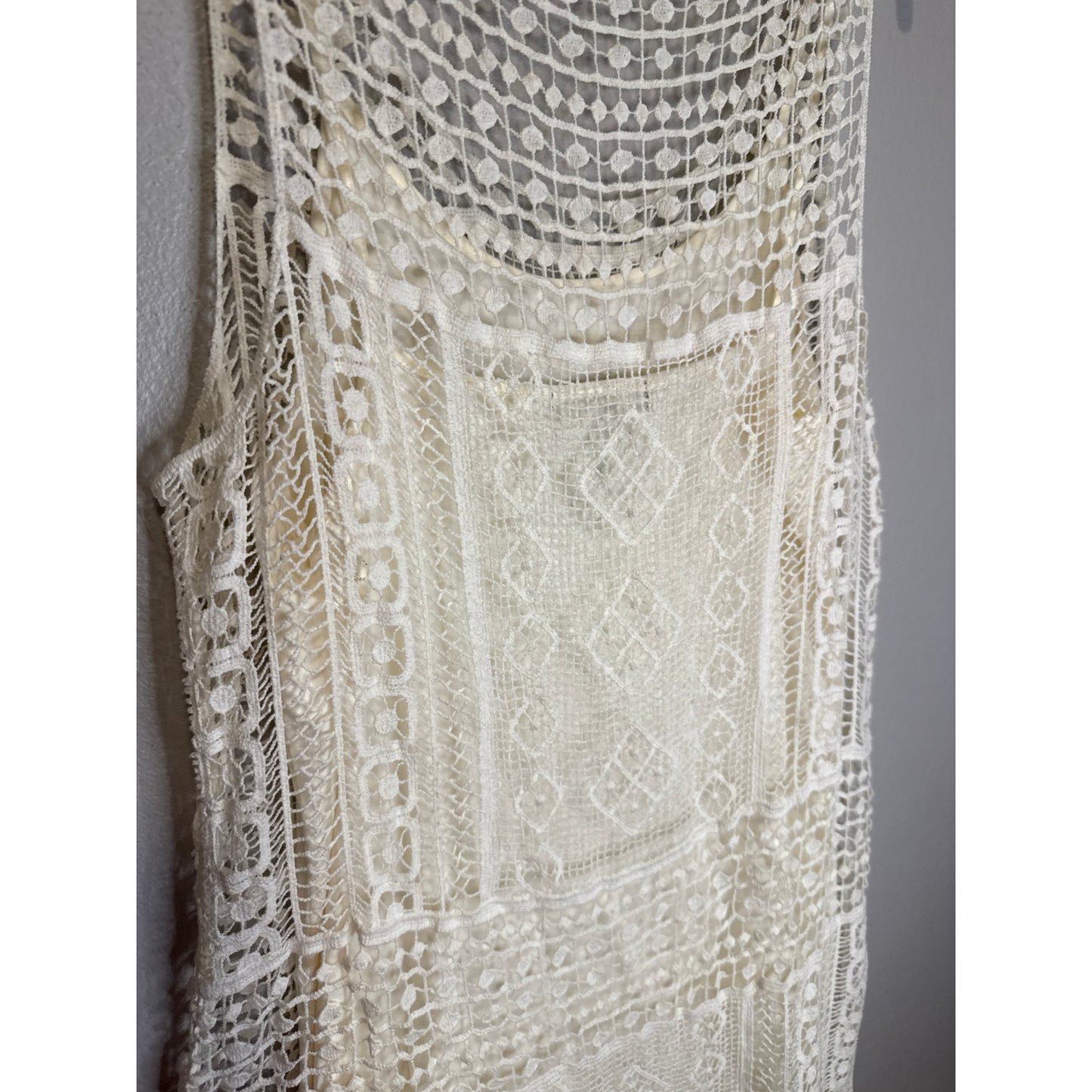 Lauren Ralph Lauren Dress Large Cream Sexy Crotchet Beach Wedding Western Fringe