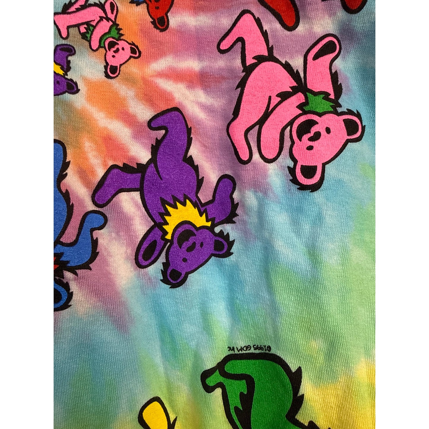 Liquid Blue Large Long Sleeve T-shirt Rainbow Pride Dancing Bears Tie-dye Hippie