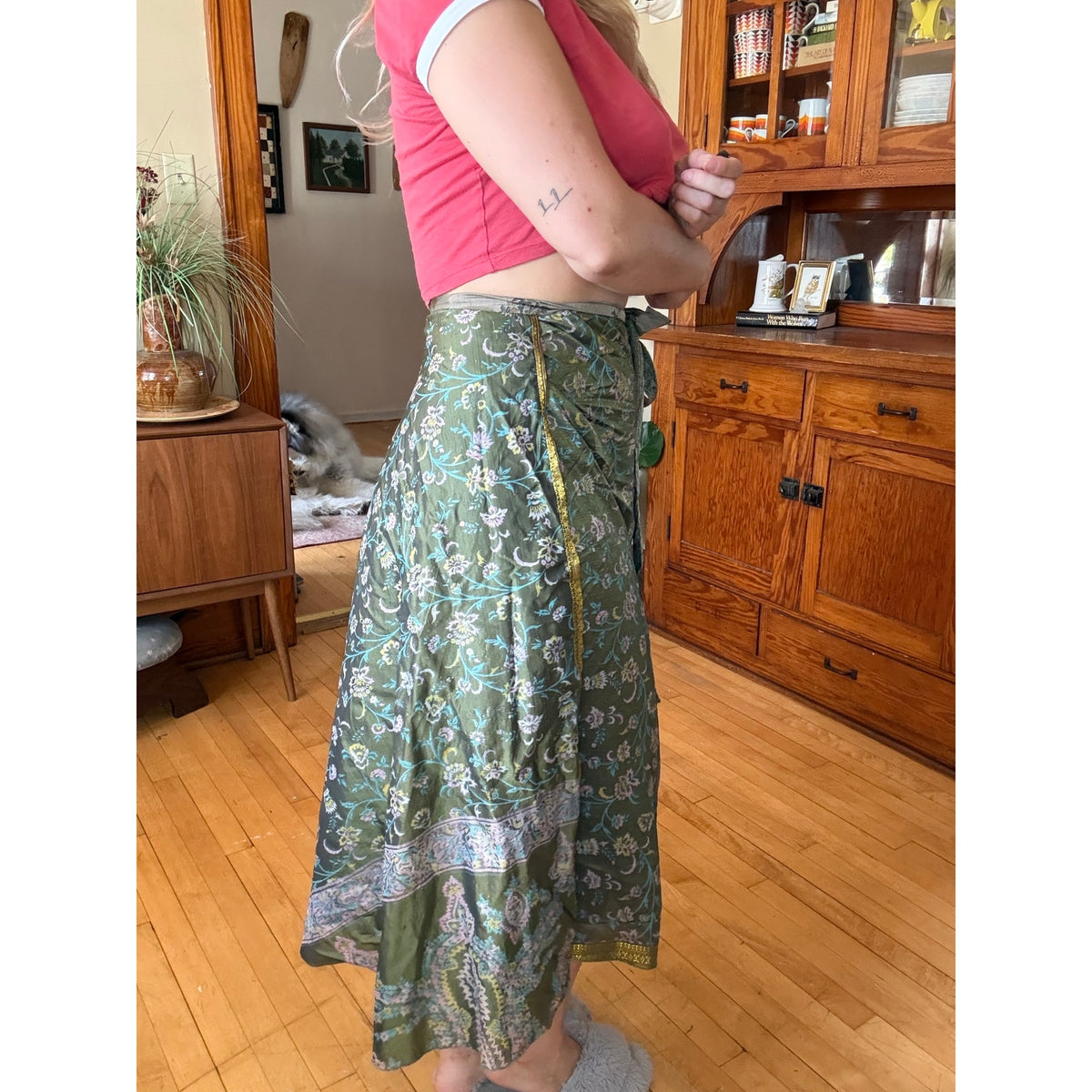 Silk Wrap Skirt Reversible Floral Boho Hippie Nature Fairy Witch Midsommar Flowy