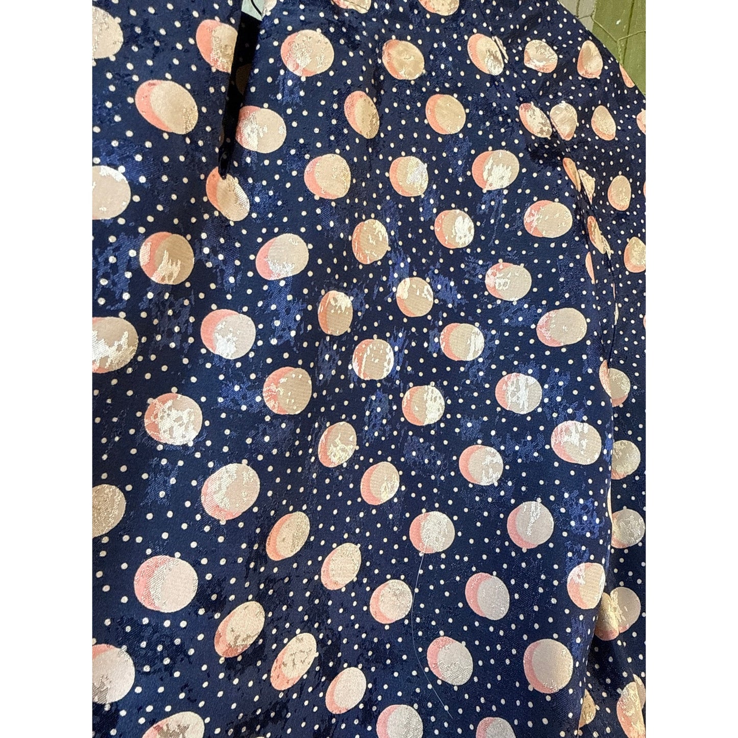 Michelle Stewart Size Small Pattern Long Sleeve Blouse Spring Navy