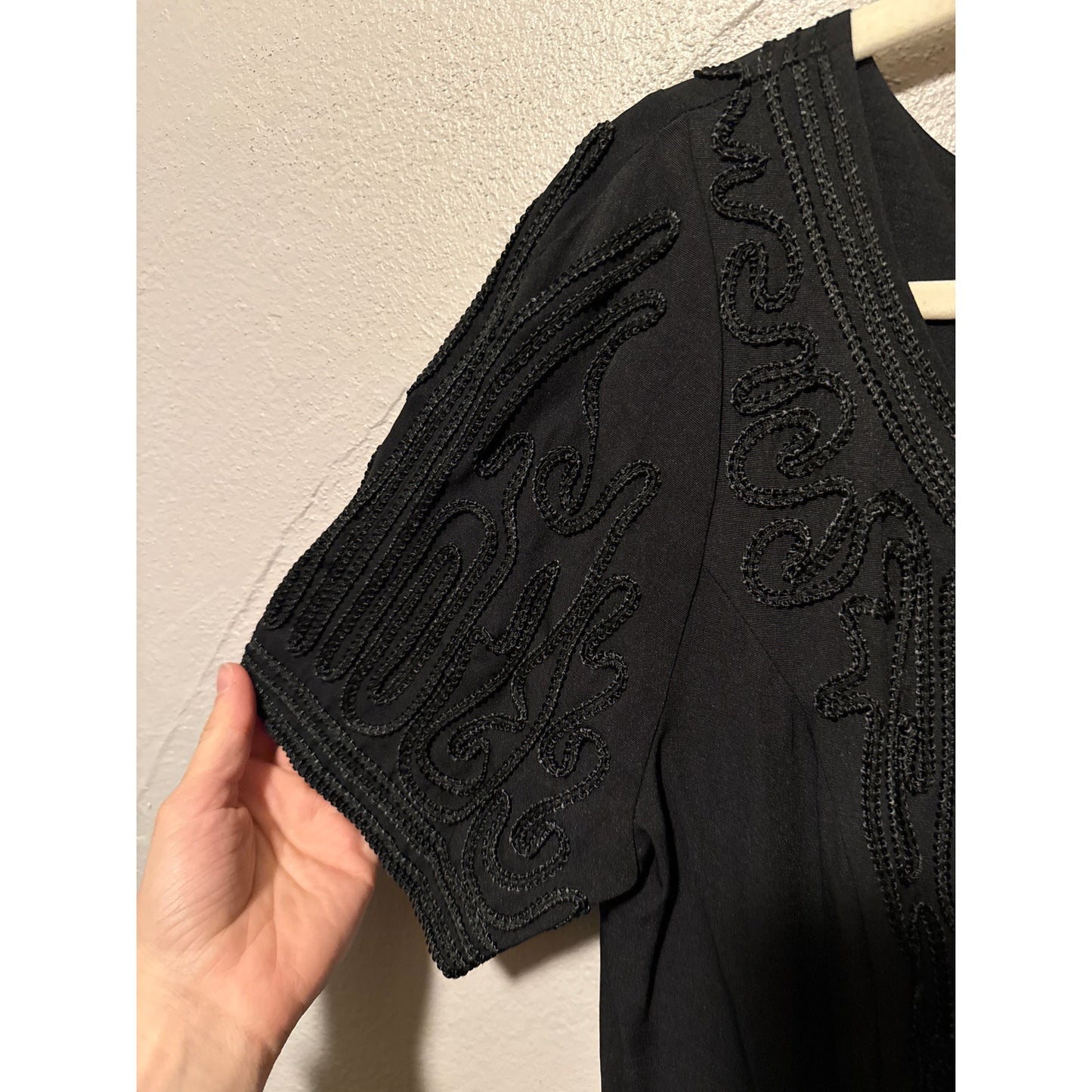 Sarah Elizabeth Black Peasant Embroidered Dress 10 Vintage Flowy Western Boho
