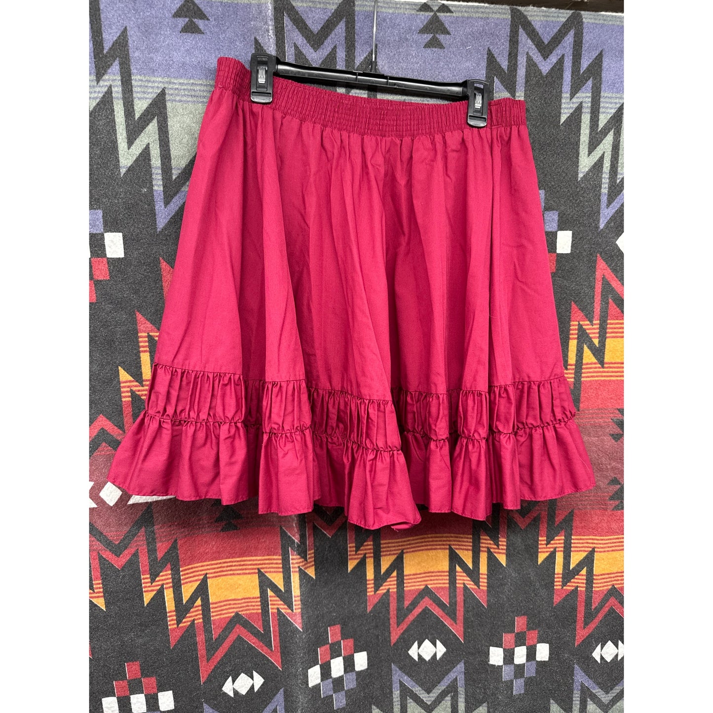 70s Vtg Partners Please Square Dancing Ruffle Tier Mini Skirt M Maroon Western