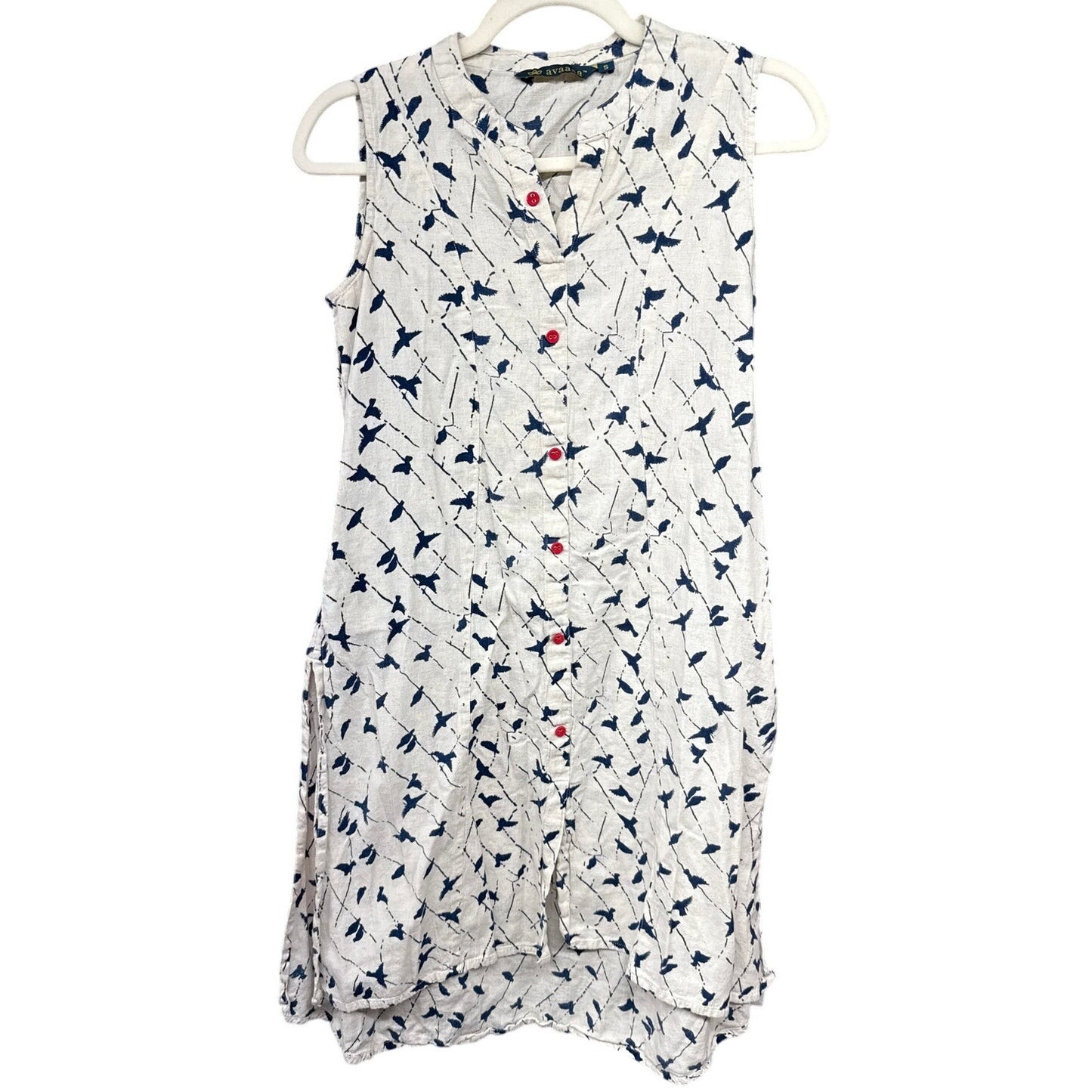 Avaasa Women's Small Dress Linen Cotton Dress Knee Length Birds Natural Fiber