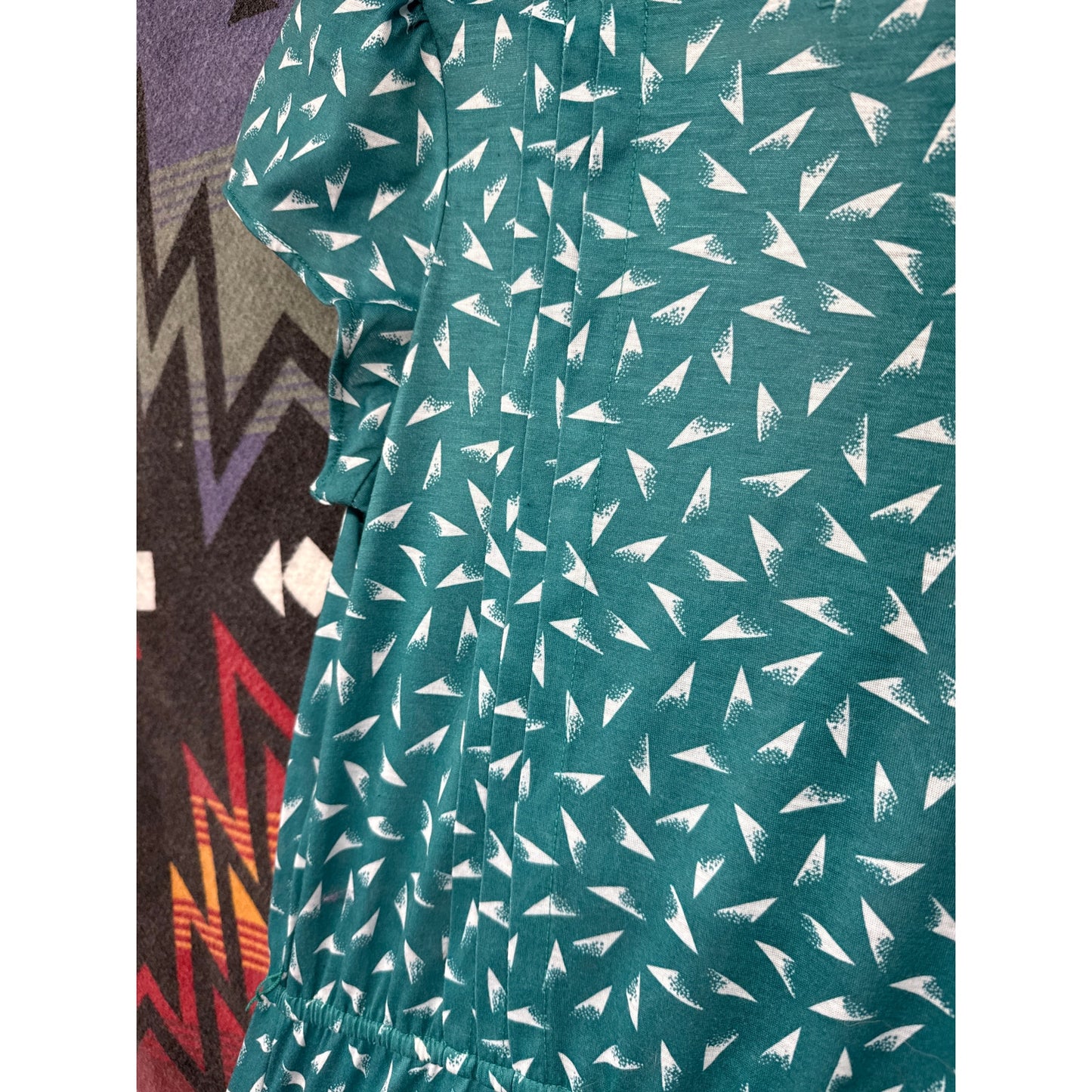 Vintage 80s Darian Women Teal 10 Dress Professional Modest Geometric Quirky