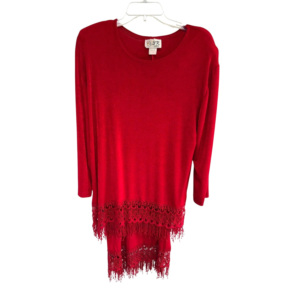 3K Fashion Vintage 80s Two Piece Red Holiday Skirt Lace Set XL Christmas