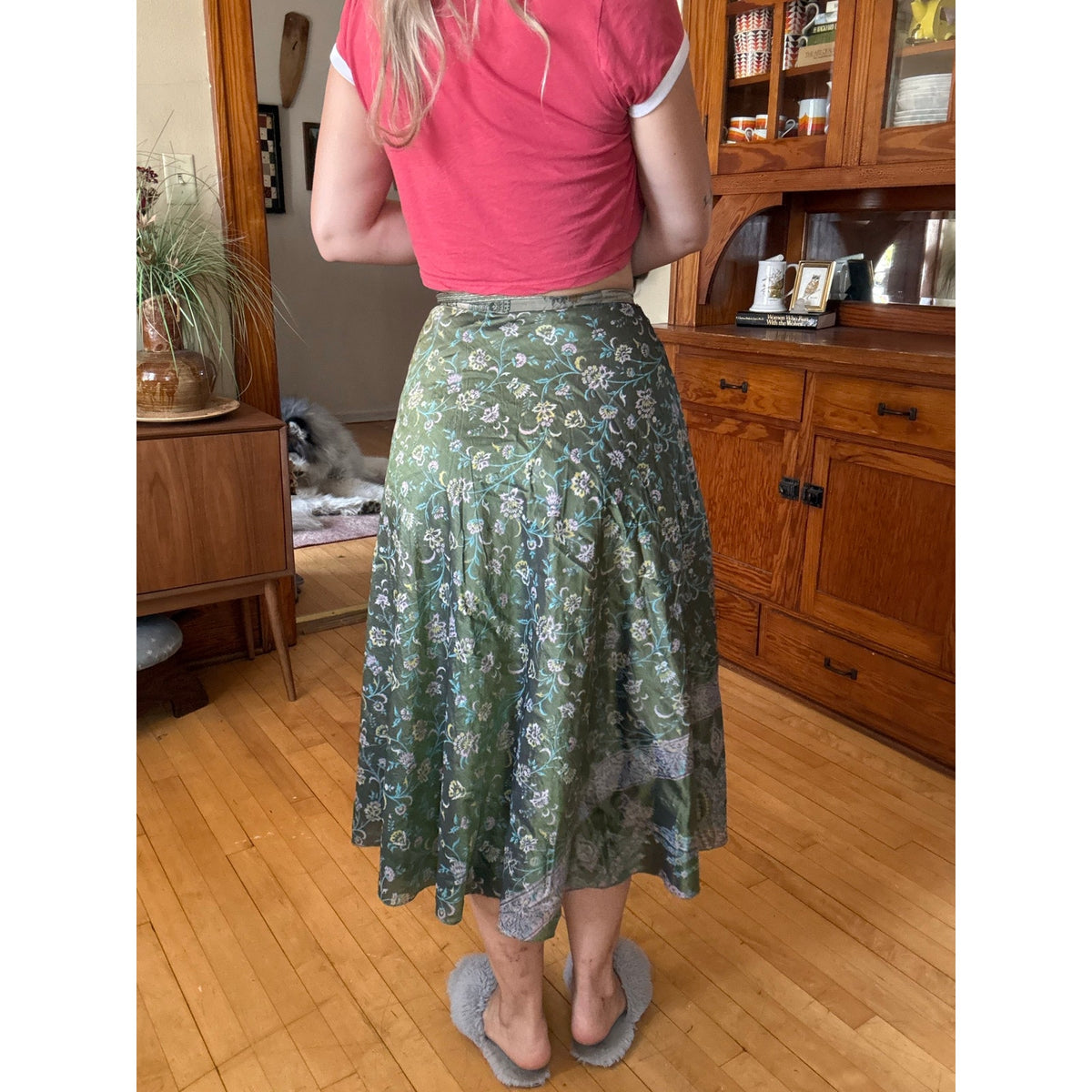 Silk Wrap Skirt Reversible Floral Boho Hippie Nature Fairy Witch Midsommar Flowy